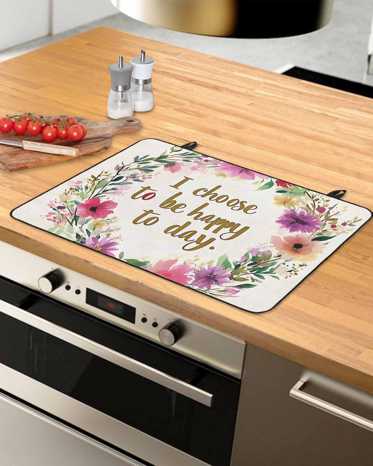 nqOlkjepod Large Induction Cooktop Protector Mat 28.5"x20.5", Leaves Floral Wreath Stove Top Covers for Electric Stove, Happy Spring Botanical Stove Burner Cover Mats, Glass Top Stove Cover