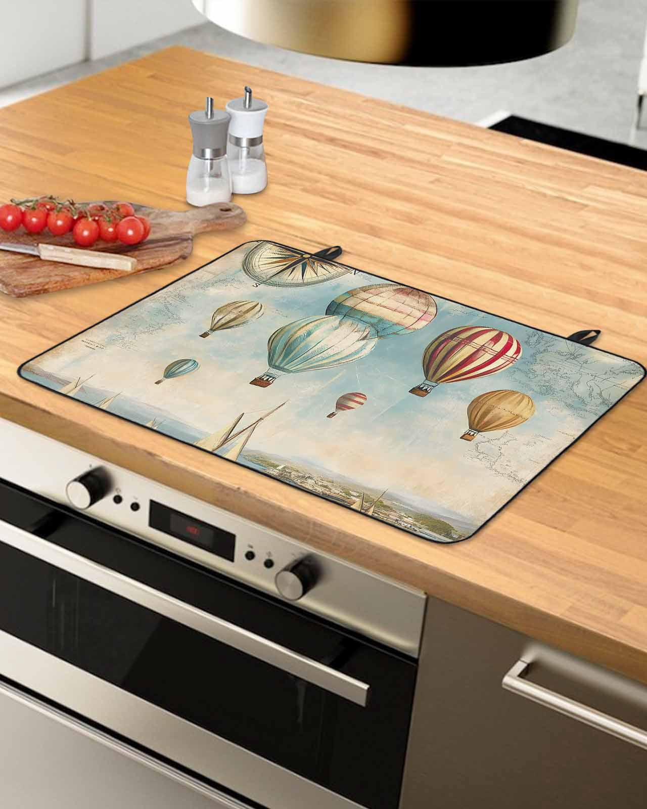 nqOlkjepod Large Induction Cooktop Protector Mat 28.5"x20.5", Nautical Boats Blue Stove Top Covers for Electric Stove, Coastal Ocean Vintage Hot Balloons Stove Burner Cover Mats Stove Cover