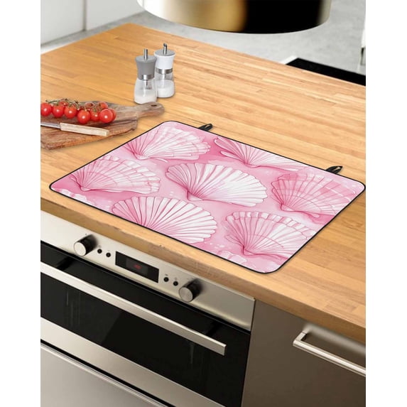 nqOlkjepod Large Induction Cooktop Protector Mat 28.5"x20.5", Pink Coastal Stove Top Covers for Electric Stove, Summer Shell Seaside Beach Nautical Stove Burner Cover Mats, Glass Top Stove Cover