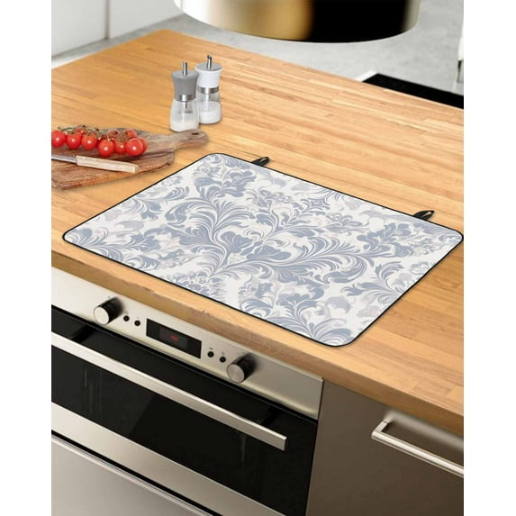 nqOlkjepod Large Induction Cooktop Protector Mat 28.5"x20.5", Rustic Baroque Stove Top Covers for Electric Stove, Vintage Country Scroll Floral Patterned Stove Burner Cover Mats Stove Cover