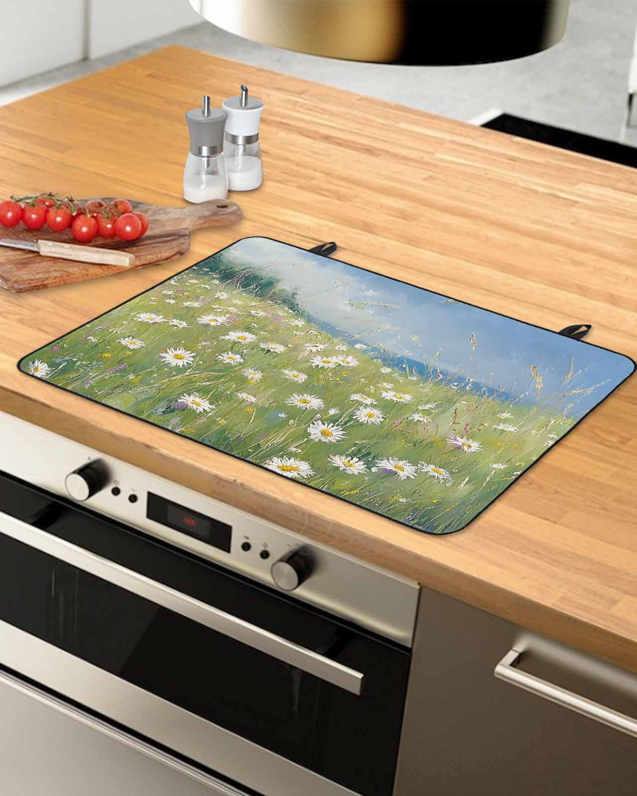 nqOlkjepod Large Induction Cooktop Protector Mat 28.5"x20.5", Spring Floral Stove Top Covers for Electric Stove, Pastoral Botanical Oil Painting Modern Art Stove Burner Cover Mats Stove Cover