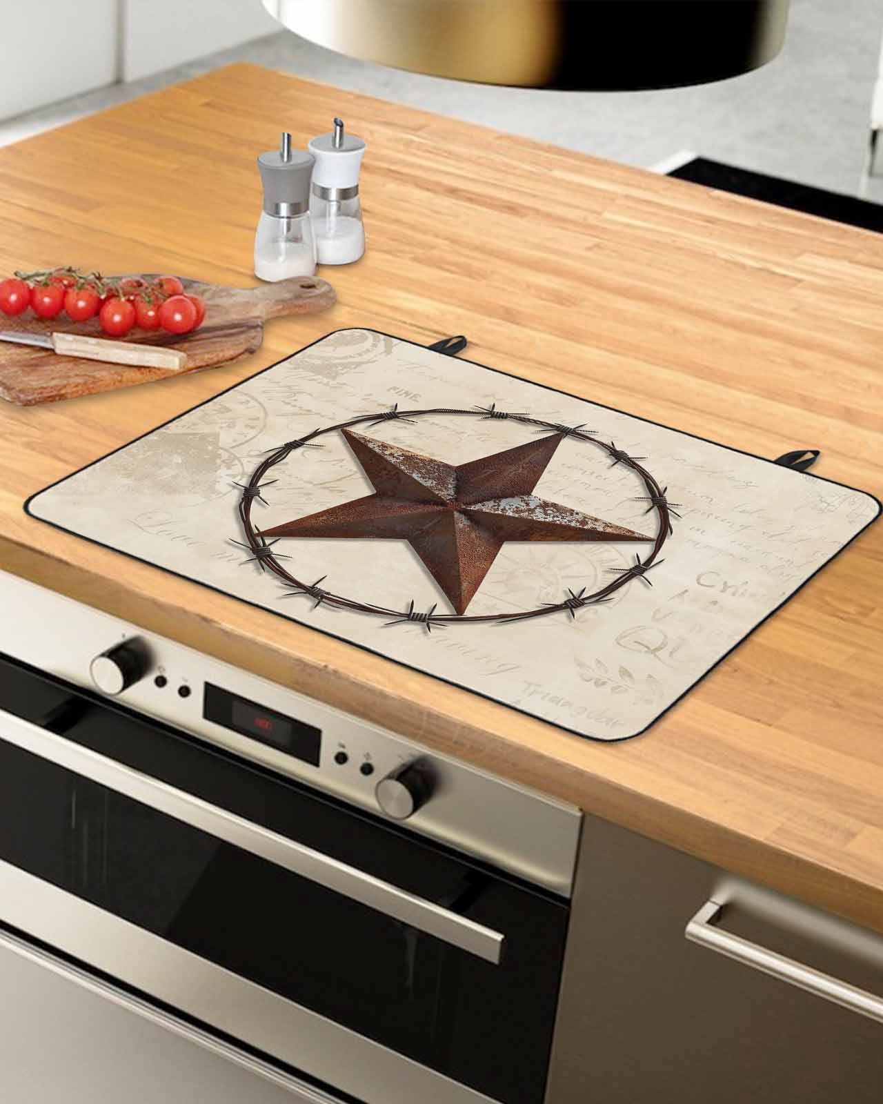 nqOlkjepod Large Induction Cooktop Protector Mat 28.5"x20.5", Texas Star Vintage Stove Top Covers for Electric Stove, Farmhouse Country Stars Western Stove Burner Cover Mats, Glass Top Stove Cover