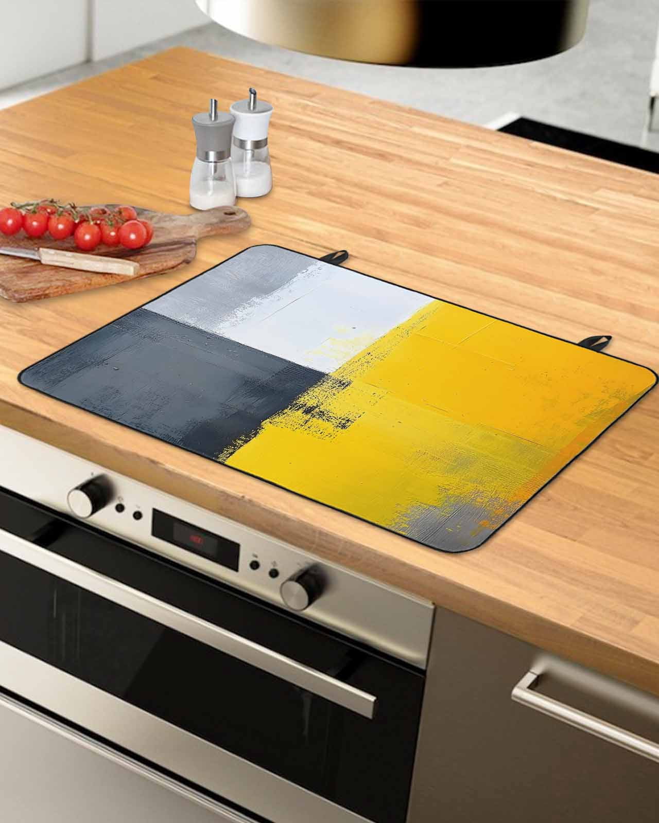 nqOlkjepod Large Induction Cooktop Protector Mat 28.5"x20.5", Yellow Grey Stove Top Covers for Electric Stove, Oil Painting Abstract Artwork Decorative Stove Burner Cover Mats, Glass Top Stove Cover