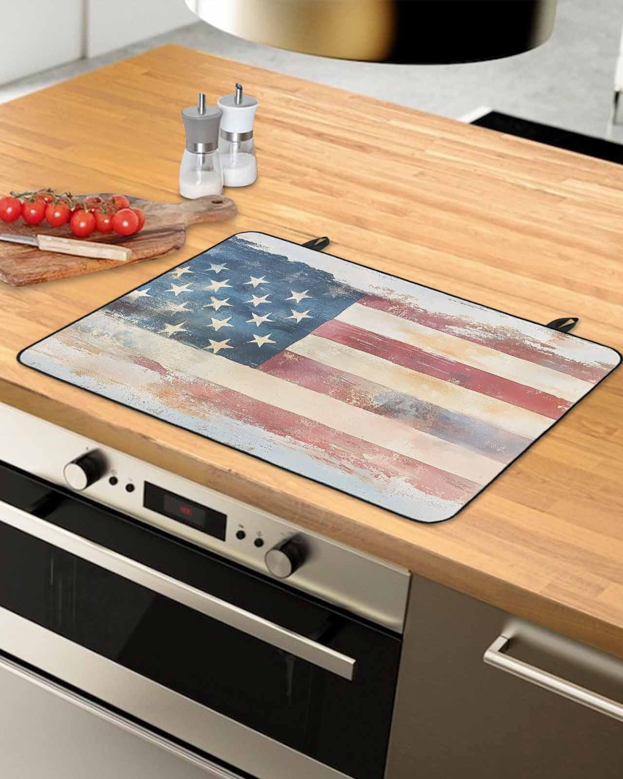 nqOlkjepod Large Induction Cooktop Protector Mat 31"x24", American Flag Stove Top Covers for Electric Stove, Rustic Star Stripes USA Flag Retro Stove Burner Cover Mats, Glass Top Stove Cover