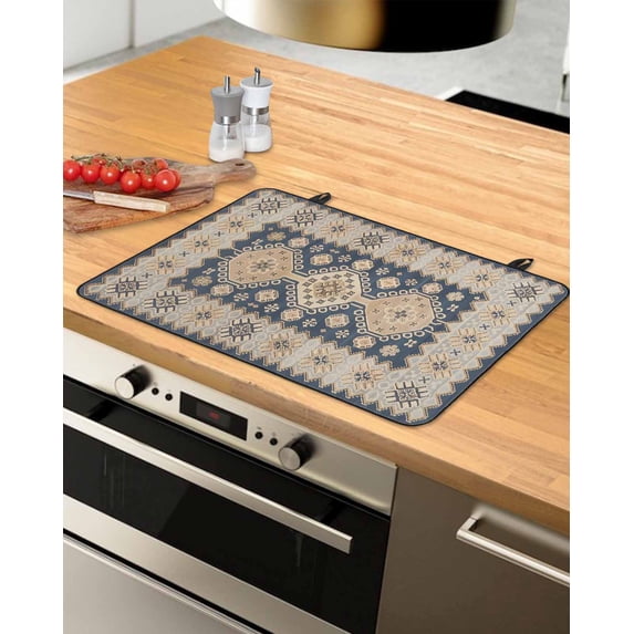 nqOlkjepod Large Induction Cooktop Protector Mat 31"x24", Blue Beige Geometric Stove Top Covers for Electric Stove, Southwest Ethnic Modern Decorative Stove Burner Cover Mats, Glass Top Stove Cover
