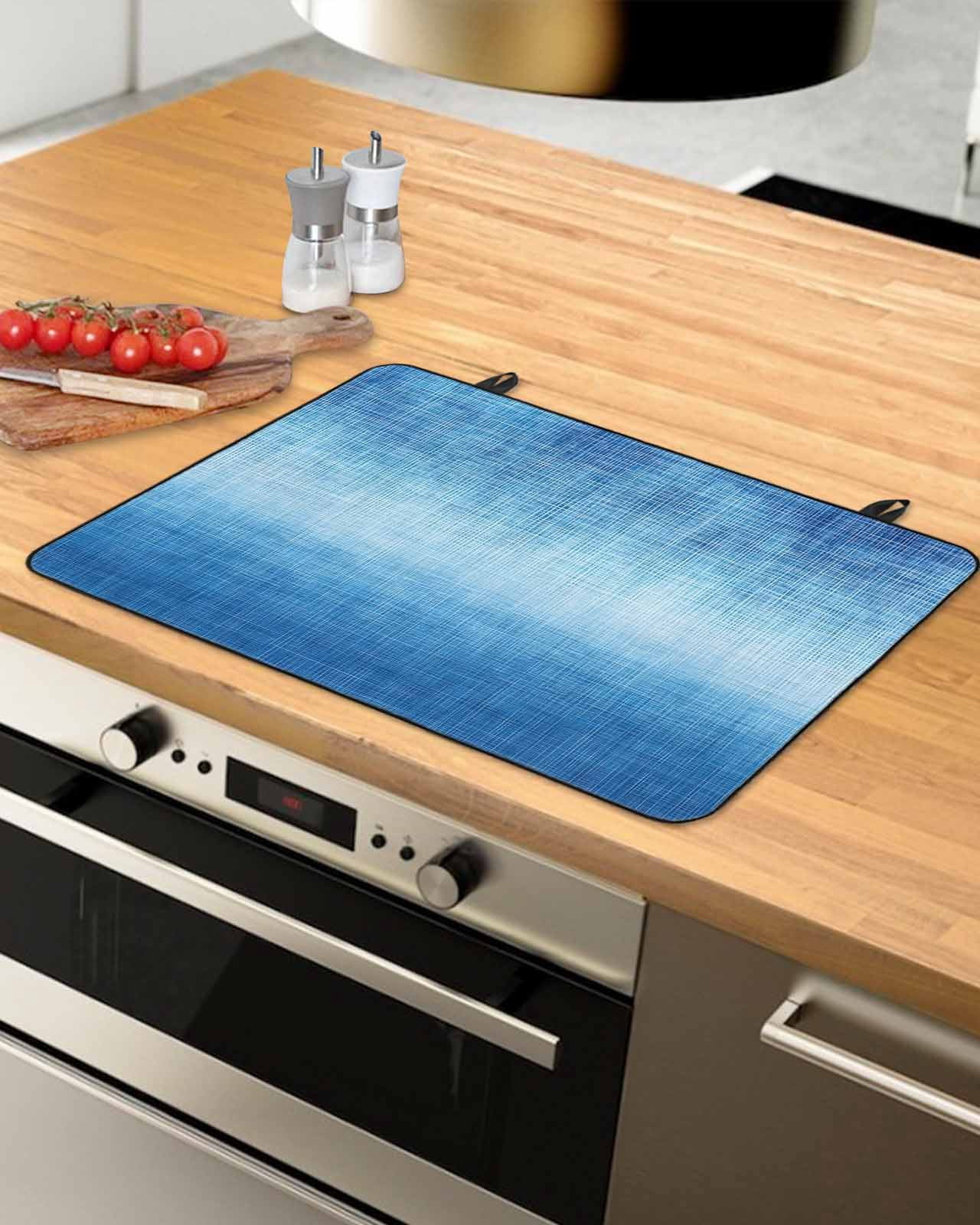 nqOlkjepod Large Induction Cooktop Protector Mat 31"x24", Blue Ombre Stove Top Covers for Electric Stove, Vintage Chic Gradient Abstract Texture Art Stove Burner Cover Mats, Glass Top Stove Cover