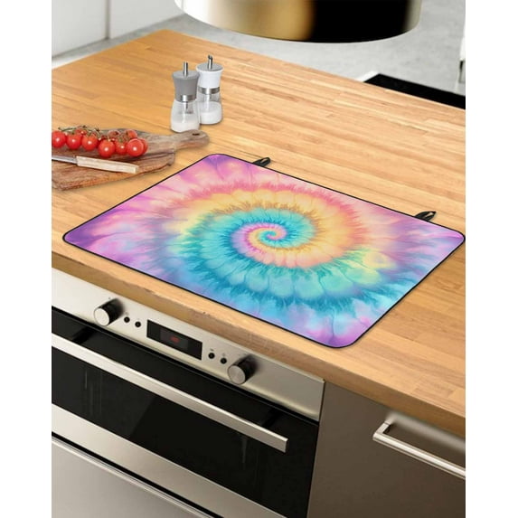 nqOlkjepod Large Induction Cooktop Protector Mat 31"x24", Colorful Tie Dye Stove Top Covers for Electric Stove, Rainbow Ombre Abstract Pattern Art Stove Burner Cover Mats, Glass Top Stove Cover