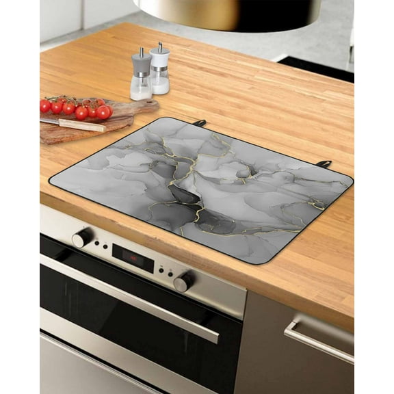 nqOlkjepod Large Induction Cooktop Protector Mat 31"x24", Gray Marble Texture Stove Top Covers for Electric Stove, Vintage Greyish Golden Texture Stove Burner Cover Mats, Glass Top Stove Cover