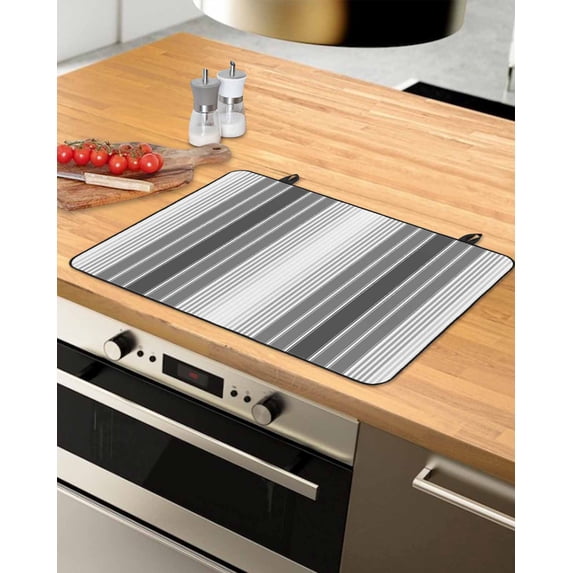 nqOlkjepod Large Induction Cooktop Protector Mat 31"x24", Gray Vertical Stripes Stove Top Covers for Electric Stove, Retro Simple Neutral Abstract Lines Stove Burner Cover Mats Stove Cover