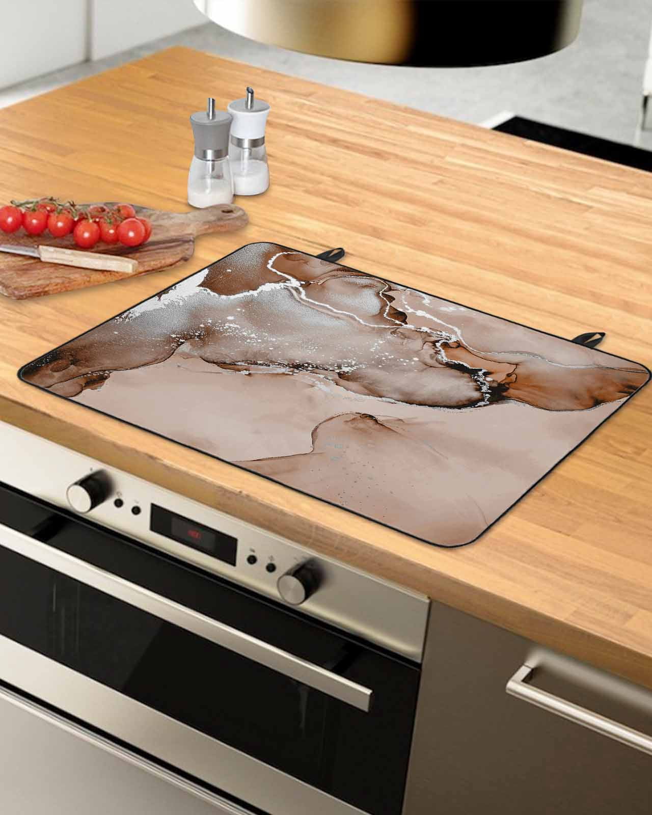 nqOlkjepod Large Induction Cooktop Protector Mat 31"x24", Marble Brown Stove Top Covers for Electric Stove, Modern Abstract Ink Painting Luxury Stove Burner Cover Mats, Glass Top Stove Cover