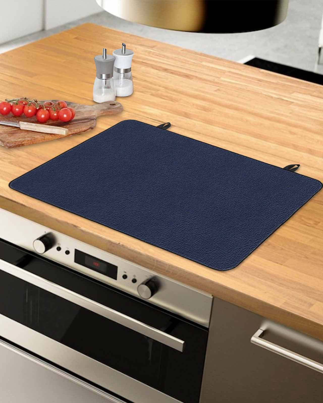 nqOlkjepod Large Induction Cooktop Protector Mat 31"x24", Solid Dark Blue Stove Top Covers for Electric Stove, Minimalism Abstract Denim Texture Stove Burner Cover Mats, Glass Top Stove Cover