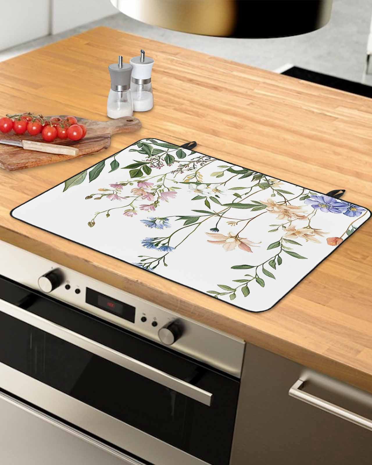 nqOlkjepod Large Induction Cooktop Protector Mat 31"x24", Spring Floral Leaves Stove Top Covers for Electric Stove, Vintage Flowers Farmhouse Stove Burner Cover Mats, Glass Top Stove Cover