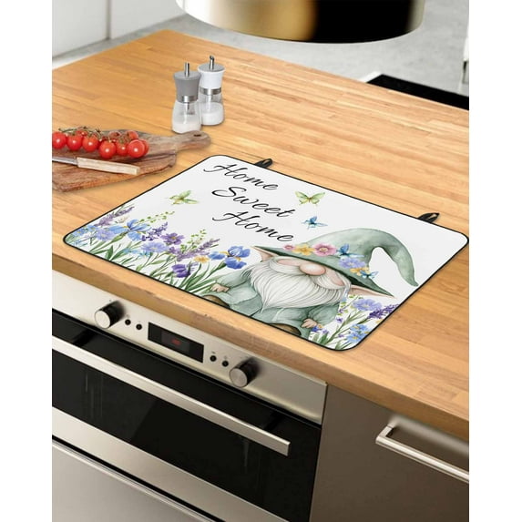 nqOlkjepod Large Induction Cooktop Protector Mat 31"x24", Spring Gnomes Stove Top Covers for Electric Stove, Watercolor Botanical Floral Buffalo Plaid Stove Burner Cover Mats, Glass Top Stove Cover