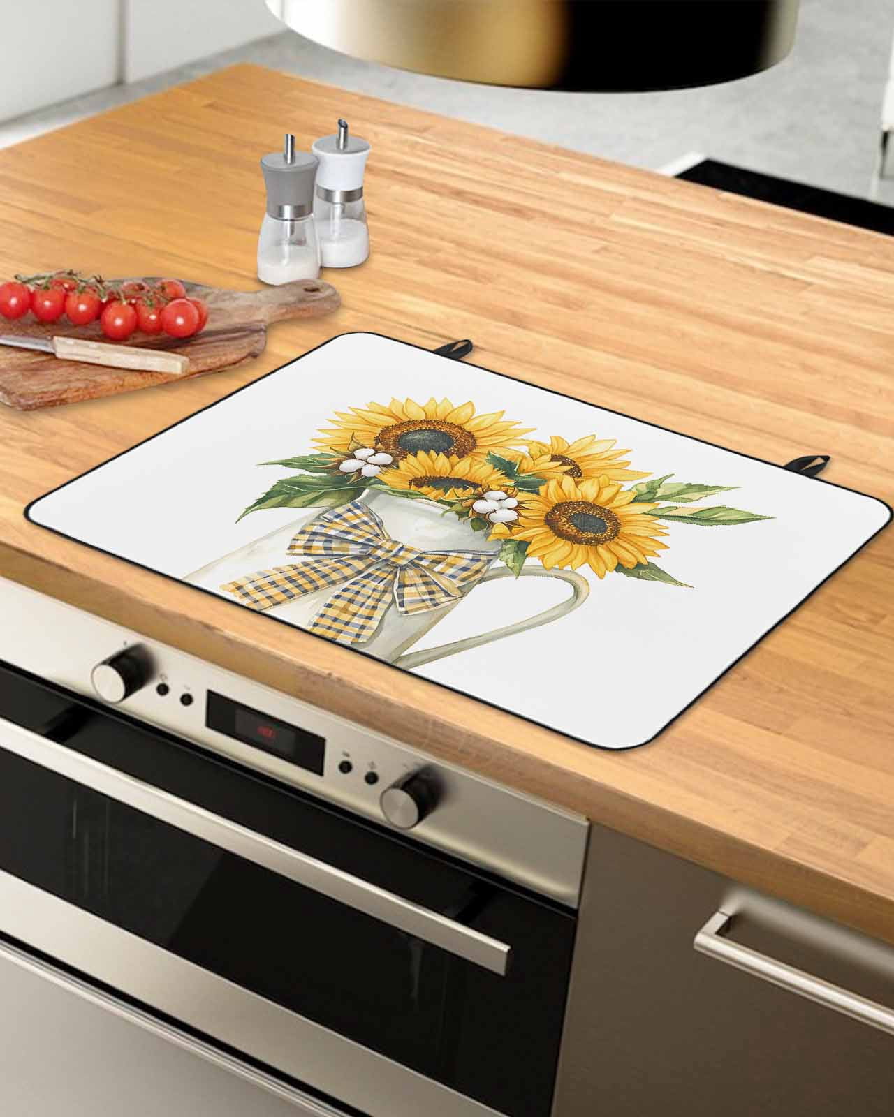nqOlkjepod Large Induction Cooktop Protector Mat 31"x24", Summer Sunflowers Stove Top Covers for Electric Stove, Spring Botanical Flowers Floral Bow Stove Burner Cover Mats, Glass Top Stove Cover
