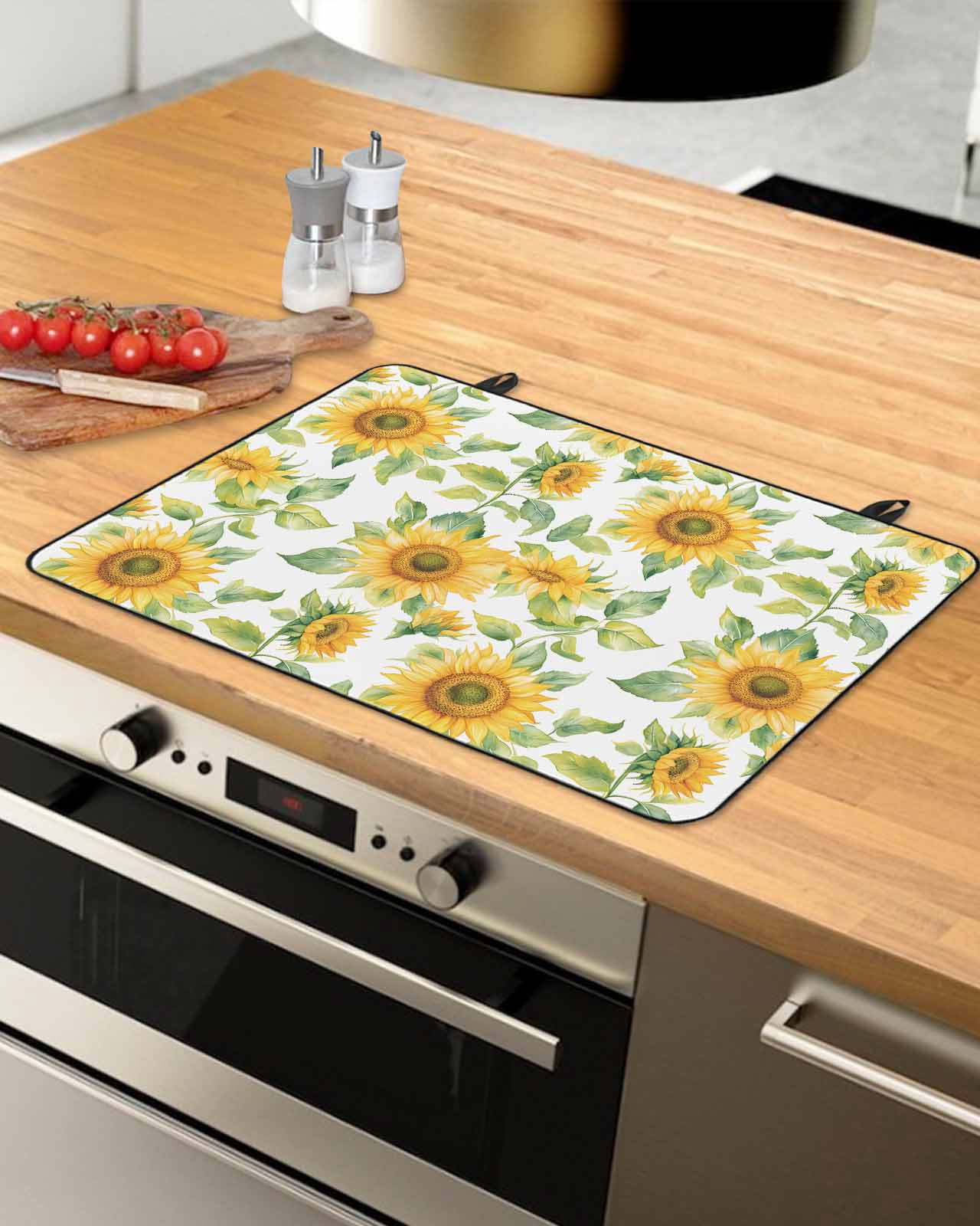 nqOlkjepod Large Induction Cooktop Protector Mat 31"x24", Sunflower Stove Top Covers for Electric Stove, Watercolor Summer Botanical Pastoral Stove Burner Cover Mats, Glass Top Stove Cover