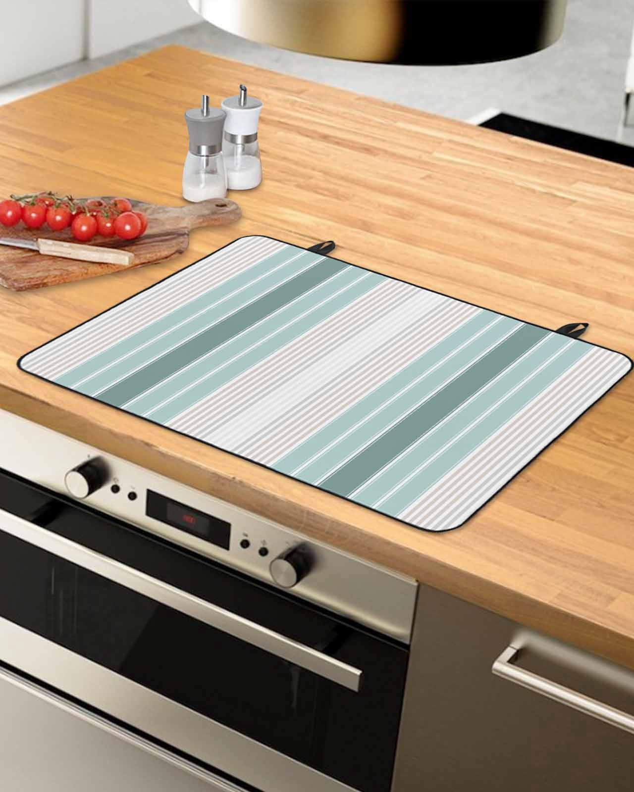 nqOlkjepod Large Induction Cooktop Protector Mat 31"x24", Teal Aqua Stripes Stove Top Covers for Electric Stove, Minimalist Abstract Vertical Lines Stove Burner Cover Mats, Glass Top Stove Cover