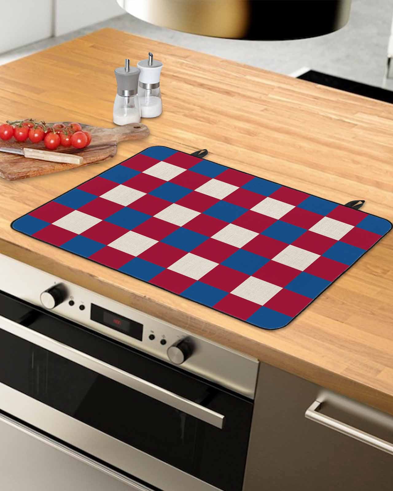 nqOlkjepod Large Induction Cooktop Protector Mat 36"x21", 4th of July Red Blue Plaid Stove Top Covers for Electric Stove, Independence Day Checkered Stove Burner Cover Mats, Glass Top Stove Cover