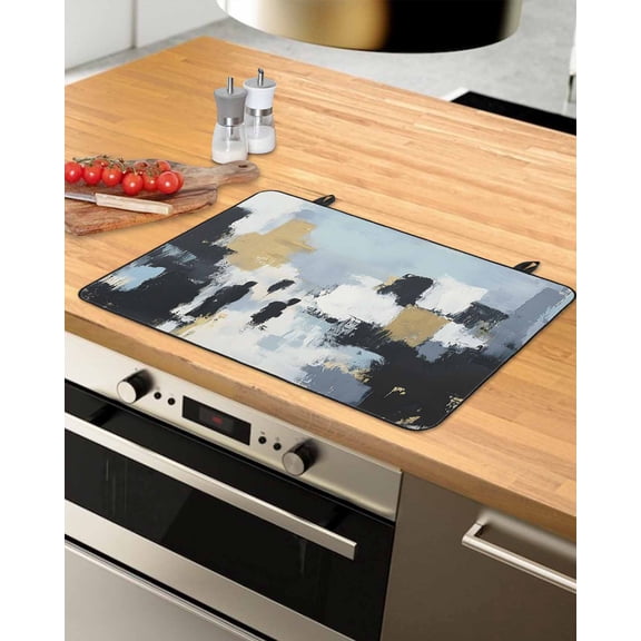nqOlkjepod Large Induction Cooktop Protector Mat 36"x21", Abstract Black Gold Stove Top Covers for Electric Stove, Vintage Oil Painting Art Decorative Stove Burner Cover Mats, Glass Top Stove Cover