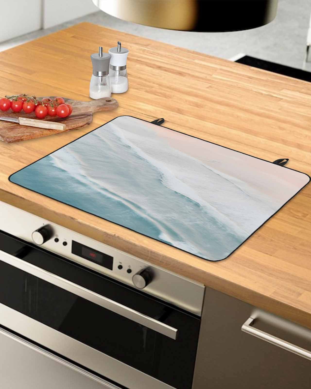 nqOlkjepod Large Induction Cooktop Protector Mat 36"x21", Beach Coastal Stove Top Covers for Electric Stove, Blue Nautical Summer Ocean Seaside Stove Burner Cover Mats, Glass Top Stove Cover