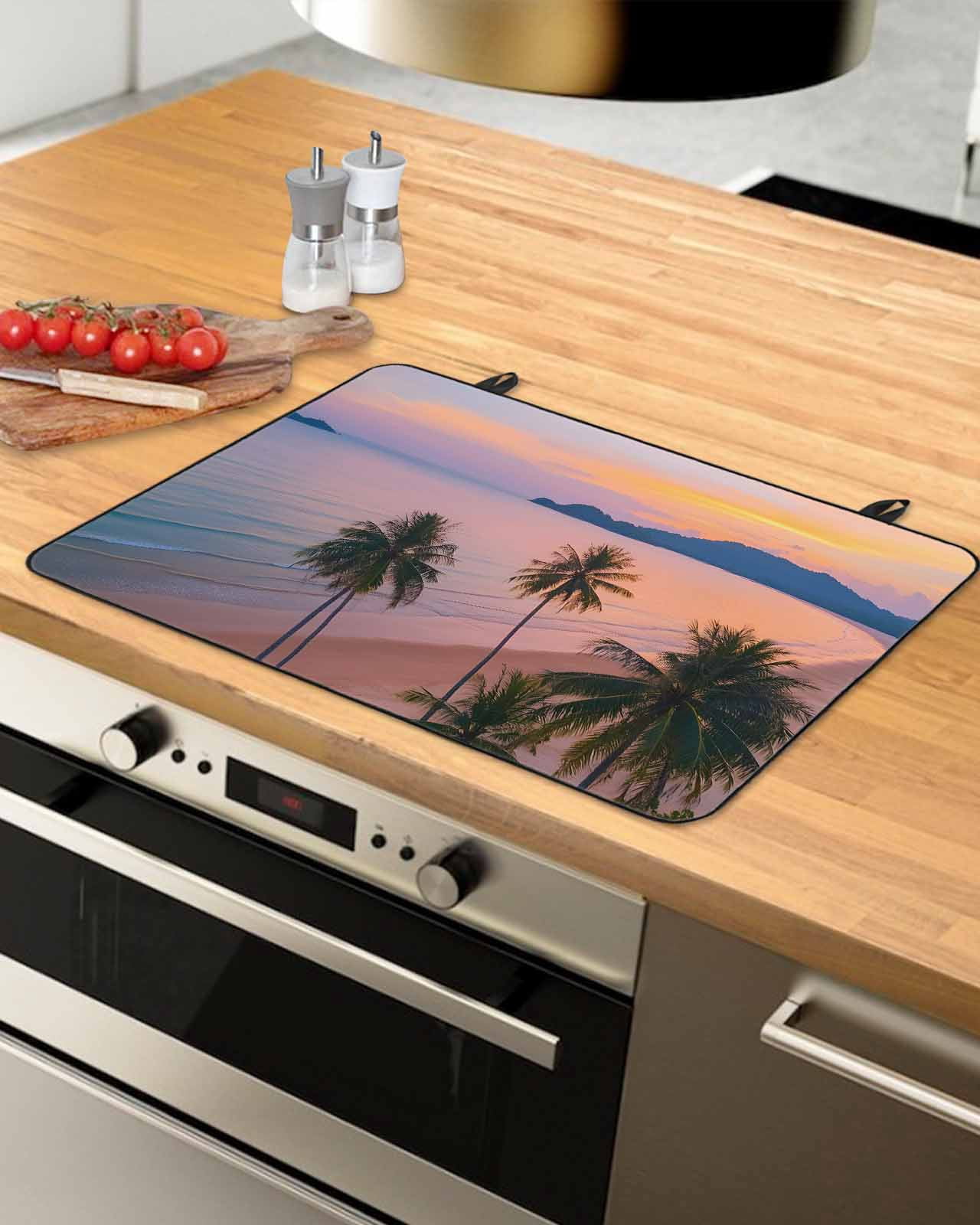 nqOlkjepod Large Induction Cooktop Protector Mat 36"x21", Beach Stove Top Covers for Electric Stove, Palm Tree Ocean Sunset Nature Sky Cloud Scenery Stove Burner Cover Mats, Glass Top Stove Cover