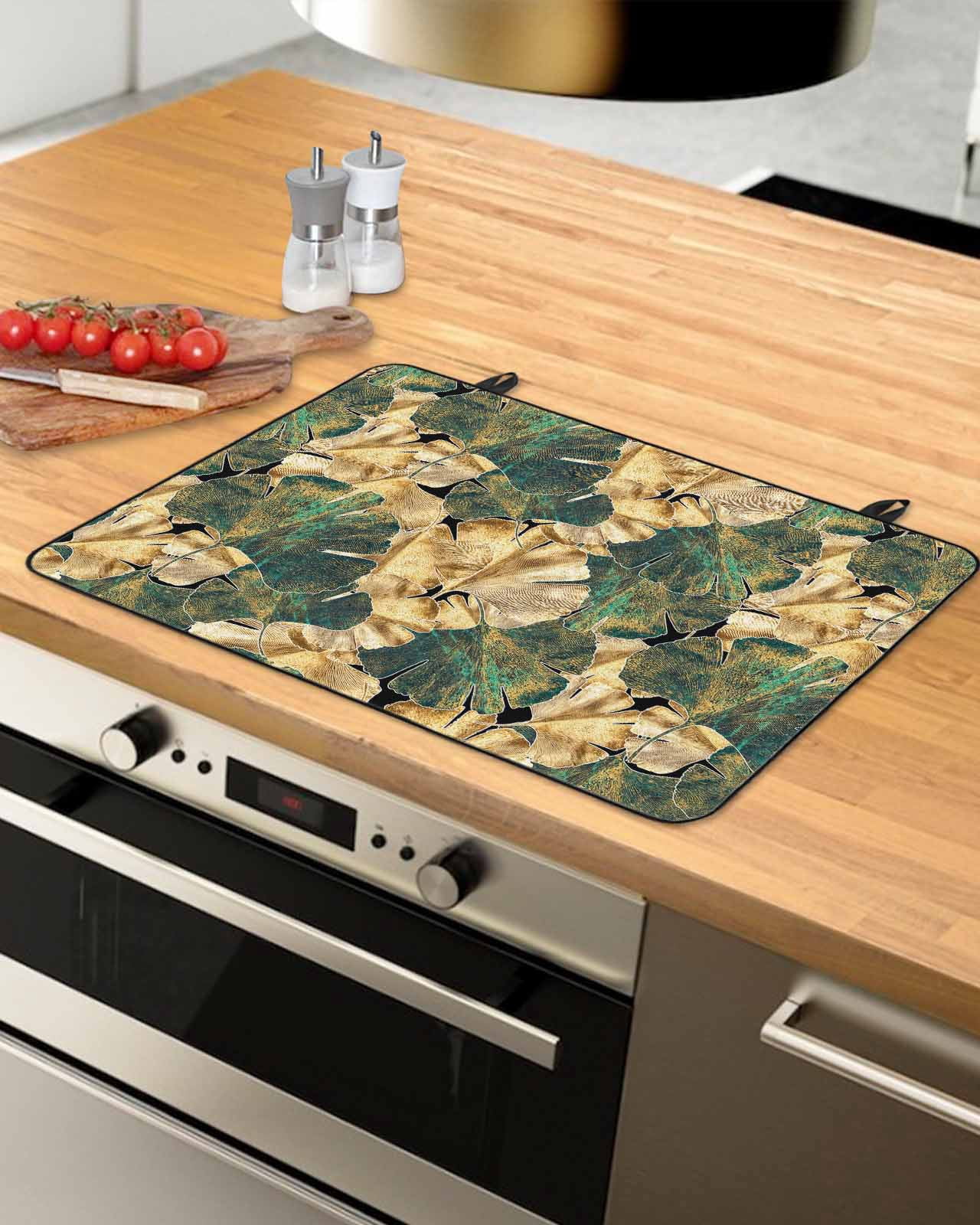 nqOlkjepod Large Induction Cooktop Protector Mat 36"x21", Beige Green Leaves Stove Top Covers for Electric Stove, Farmhouse Vintage Botanical Stove Burner Cover Mats, Glass Top Stove Cover