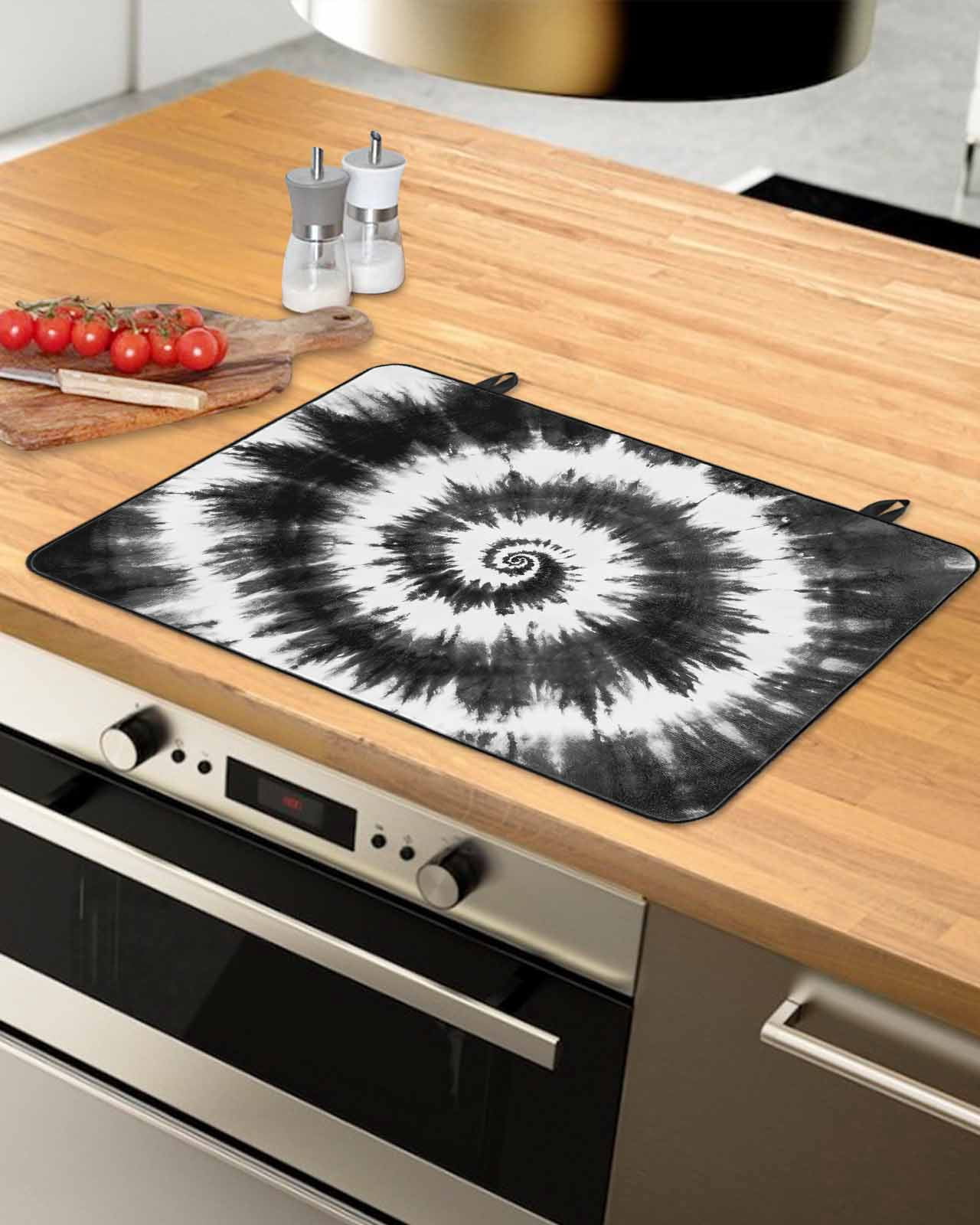 nqOlkjepod Large Induction Cooktop Protector Mat 36"x21", Black Gray Ombre Stove Top Covers for Electric Stove, Retro Abstract Tie-dye Tribal Boho Stove Burner Cover Mats, Glass Top Stove Cover