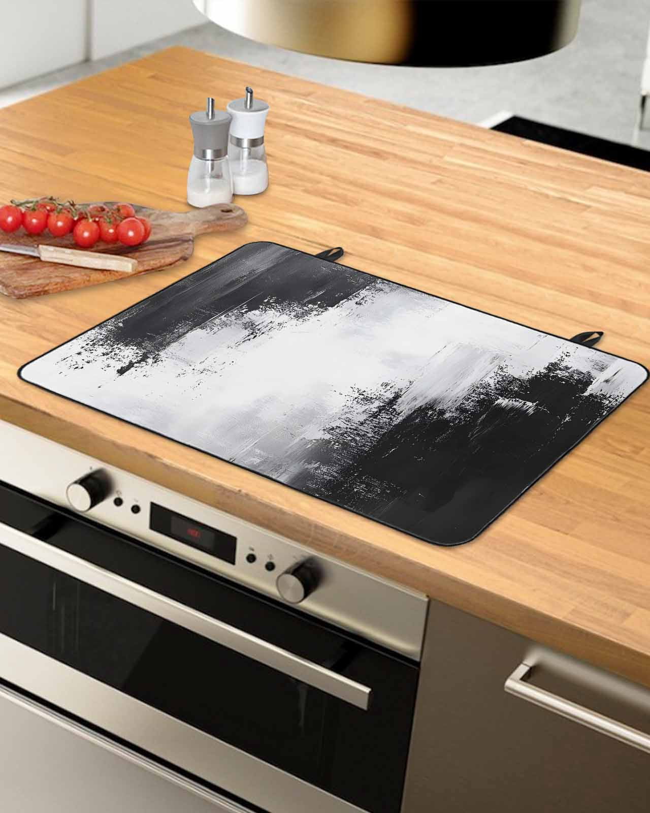 nqOlkjepod Large Induction Cooktop Protector Mat 36"x21", Black Gray White Stove Top Covers for Electric Stove, Minimalism Abstract Ombre Aesthetic Stove Burner Cover Mats, Glass Top Stove Cover