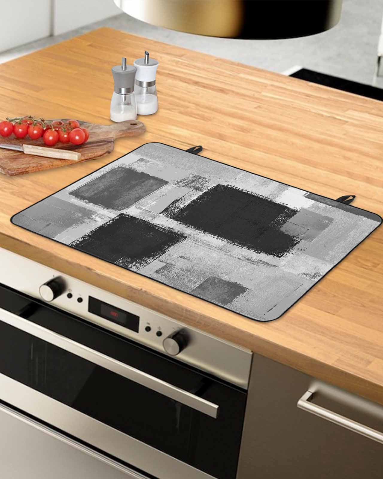 nqOlkjepod Large Induction Cooktop Protector Mat 36"x21", Black Grey Ombre Stove Top Covers for Electric Stove, Vintage Abstract Smear Aesthetics Stove Burner Cover Mats, Glass Top Stove Cover