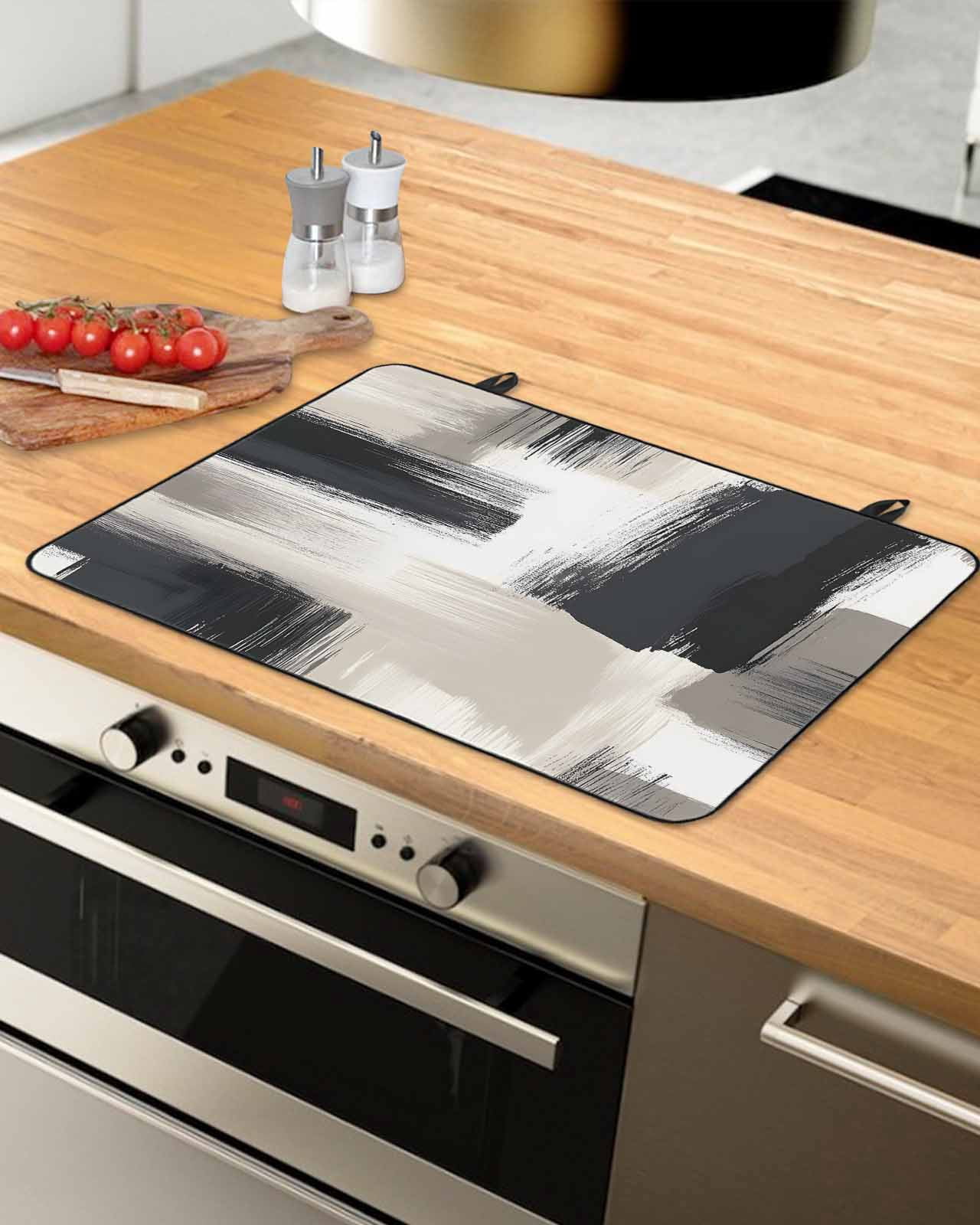 nqOlkjepod Large Induction Cooktop Protector Mat 36"x21", Black Grey Stove Top Covers for Electric Stove, Geometric Vintage Retro Oil Painting Stove Burner Cover Mats, Glass Top Stove Cover