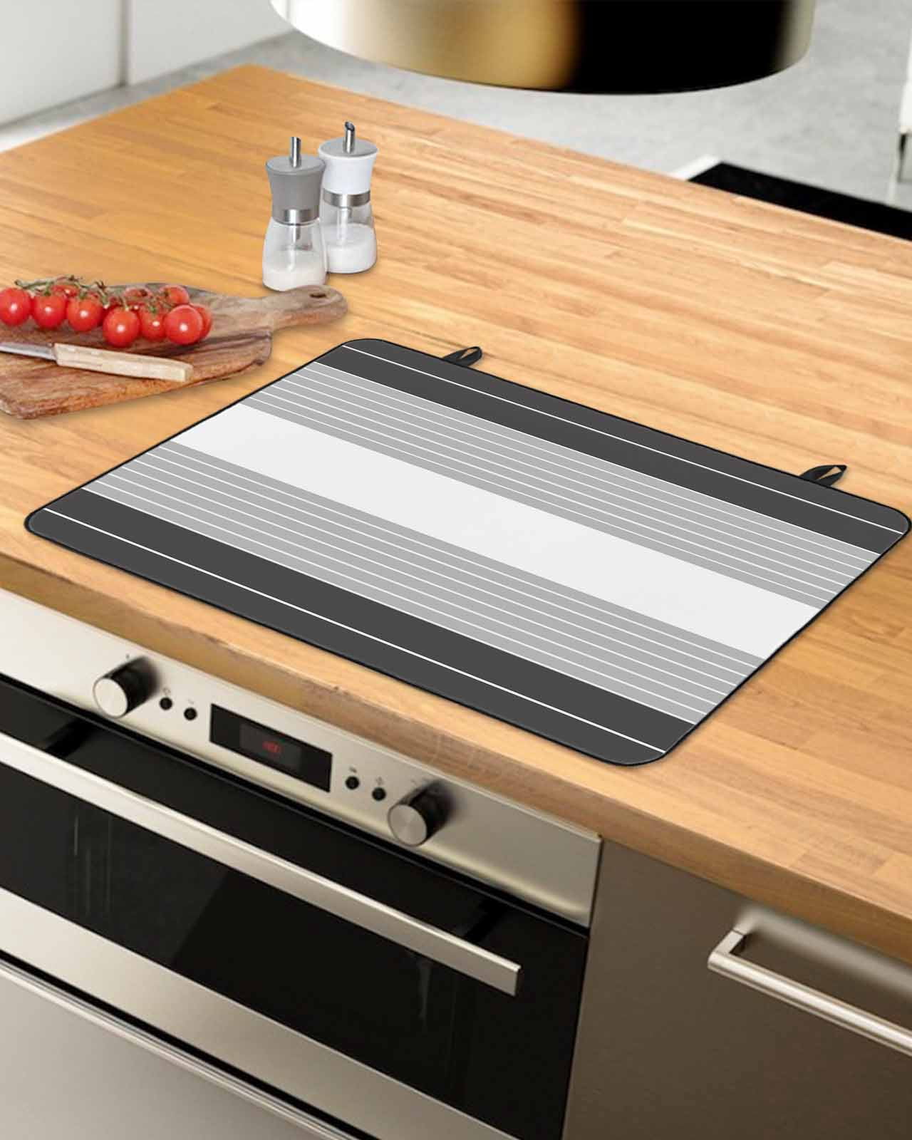 nqOlkjepod Large Induction Cooktop Protector Mat 36"x21", Black Grey Stripe Stove Top Covers for Electric Stove, Modern Art Horizontal Striped Stove Burner Cover Mats, Glass Top Stove Cover