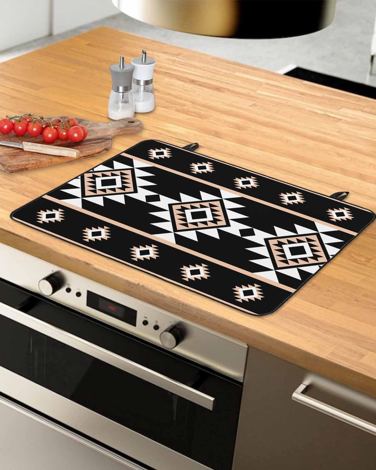 nqOlkjepod Large Induction Cooktop Protector Mat 36"x21", Black White Boho Stove Top Covers for Electric Stove, Modern Western Aztec Abstract Geometric Stove Burner Cover Mats, Glass Top Stove Cover