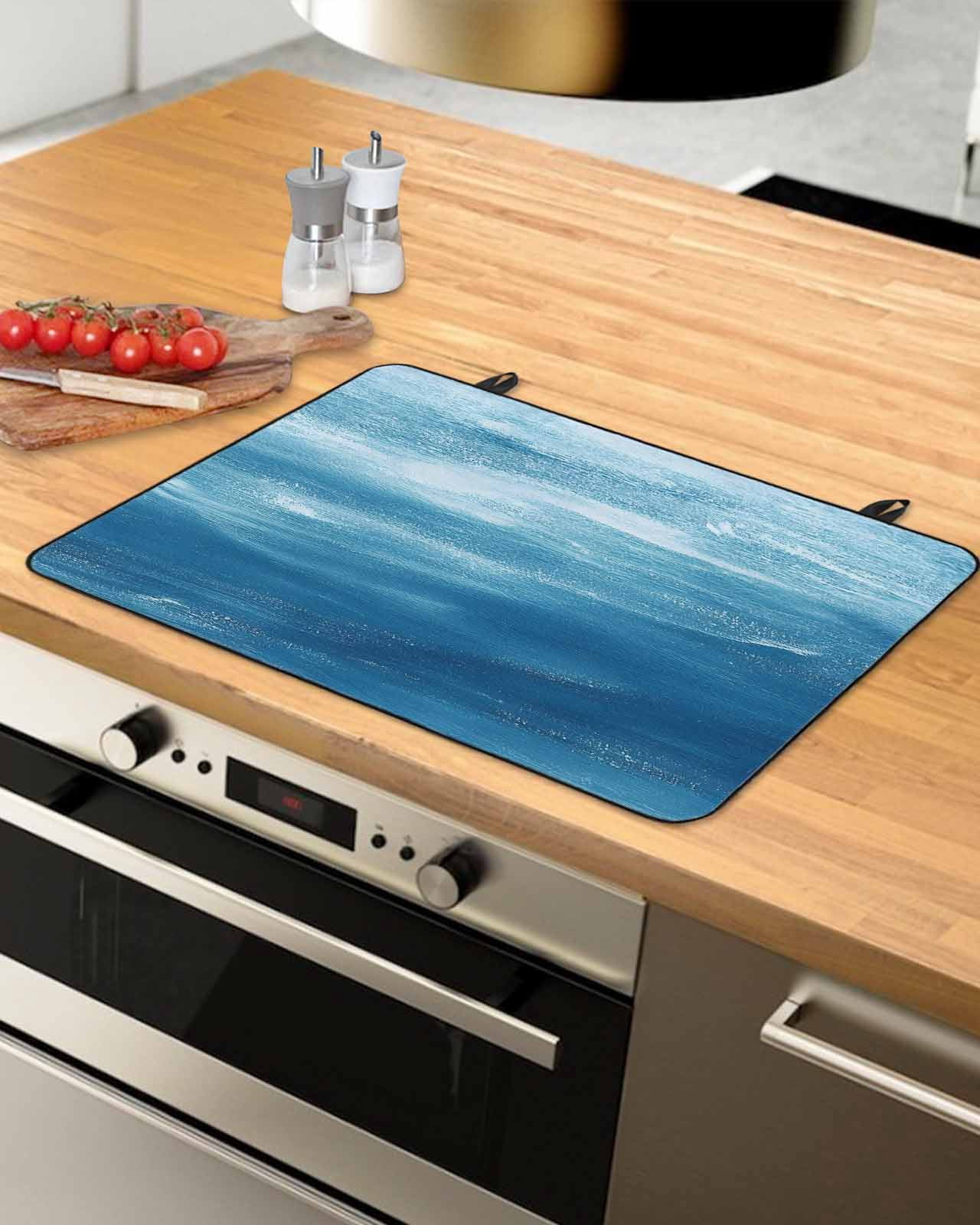 nqOlkjepod Large Induction Cooktop Protector Mat 36"x21", Blue Coastal Wave Stove Top Covers for Electric Stove, Modern Abstract Summer Ocean Stove Burner Cover Mats, Glass Top Stove Cover