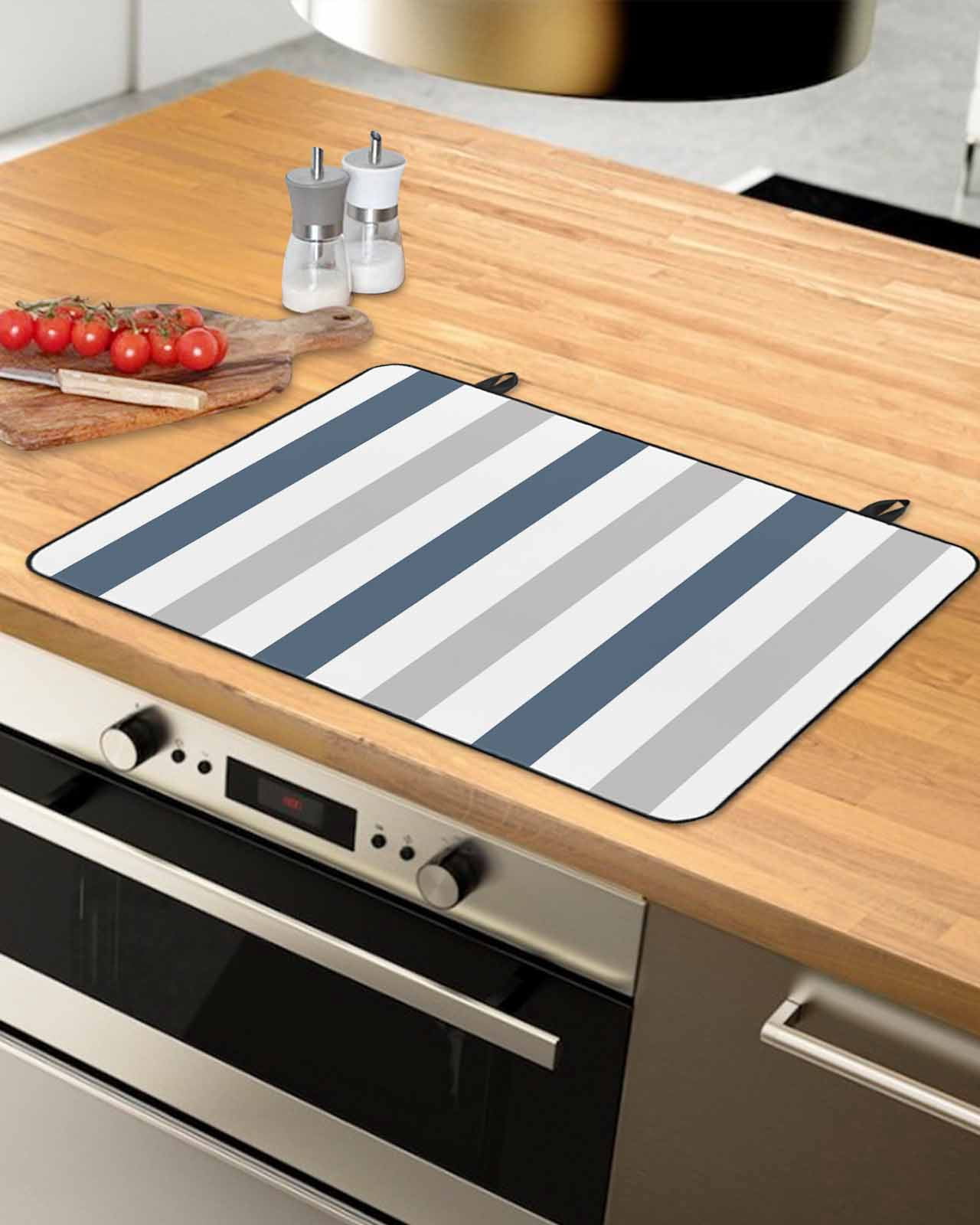 nqOlkjepod Large Induction Cooktop Protector Mat 36"x21", Blue Gray Striped Stove Top Covers for Electric Stove, Farmhouse Stripe Art Decorative Stove Burner Cover Mats, Glass Top Stove Cover