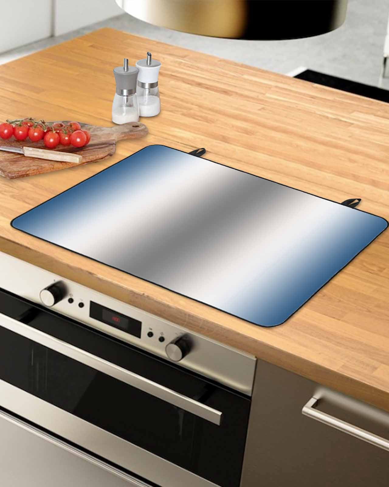 nqOlkjepod Large Induction Cooktop Protector Mat 36"x21", Blue Grey Stove Top Covers for Electric Stove, Gray Farmhouse Modern Rustic Decorative Stove Burner Cover Mats, Glass Top Stove Cover