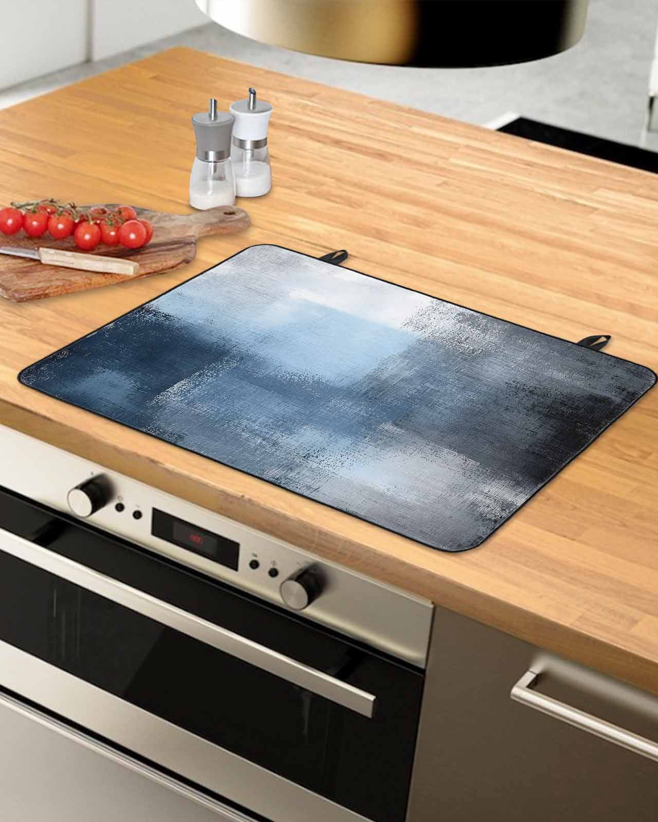 nqOlkjepod Large Induction Cooktop Protector Mat 36"x21", Blue Grey Stove Top Covers for Electric Stove, Modern Oil Painted Art Abstract Geometric Stove Burner Cover Mats, Glass Top Stove Cover