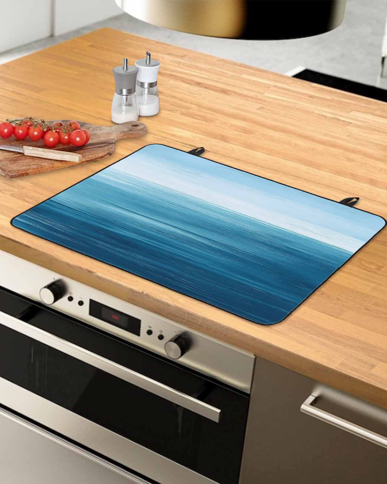 nqOlkjepod Large Induction Cooktop Protector Mat 36"x21", Blue Ombre Coastal Stove Top Covers for Electric Stove, Summer Nautical Ocean Wave Decorative Stove Burner Cover Mats, Glass Top Stove Cover