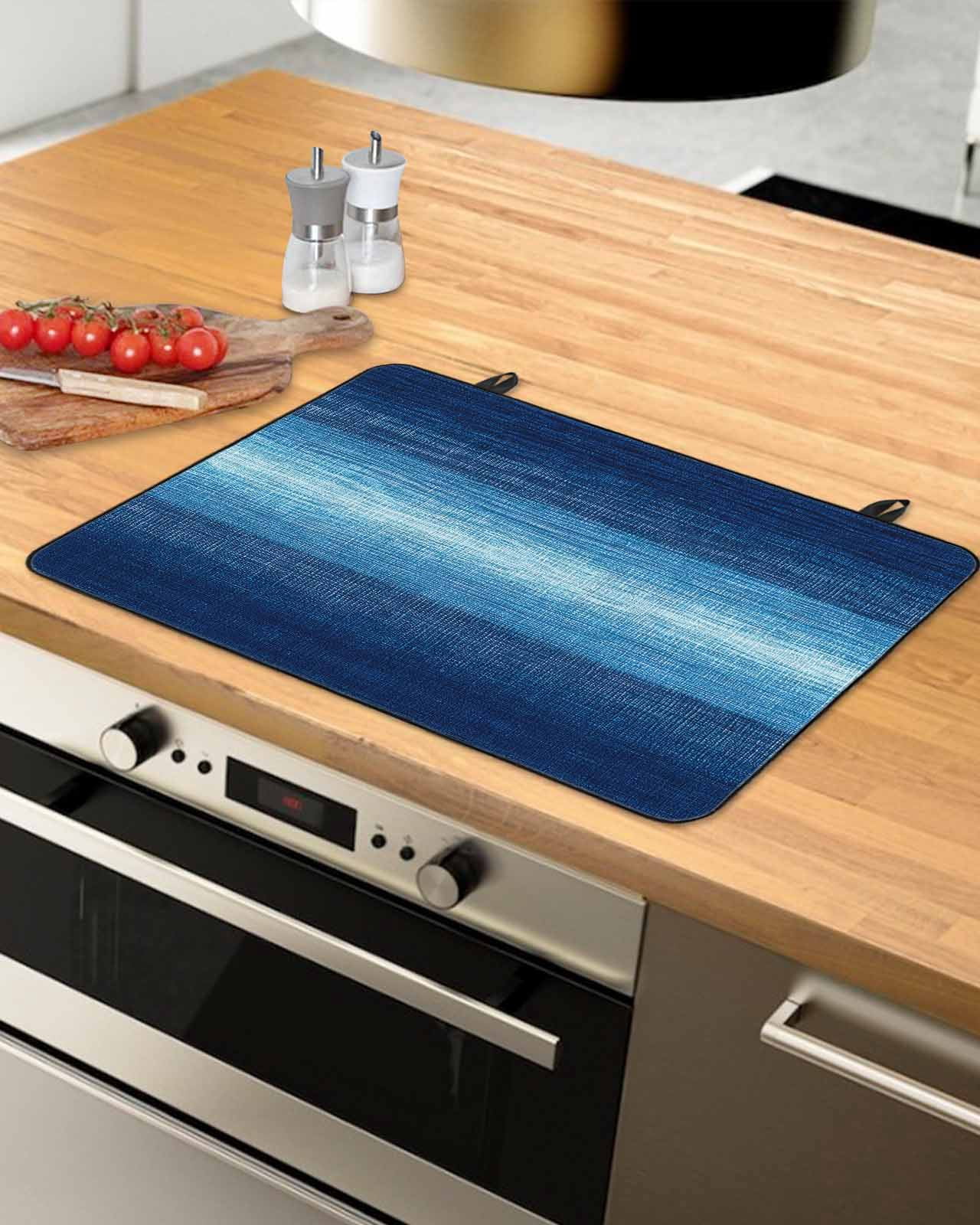 nqOlkjepod Large Induction Cooktop Protector Mat 36"x21", Blue Ombre Stove Top Covers for Electric Stove, Contemporary Minimalism Abstract Aesthetic Stove Burner Cover Mats, Glass Top Stove Cover