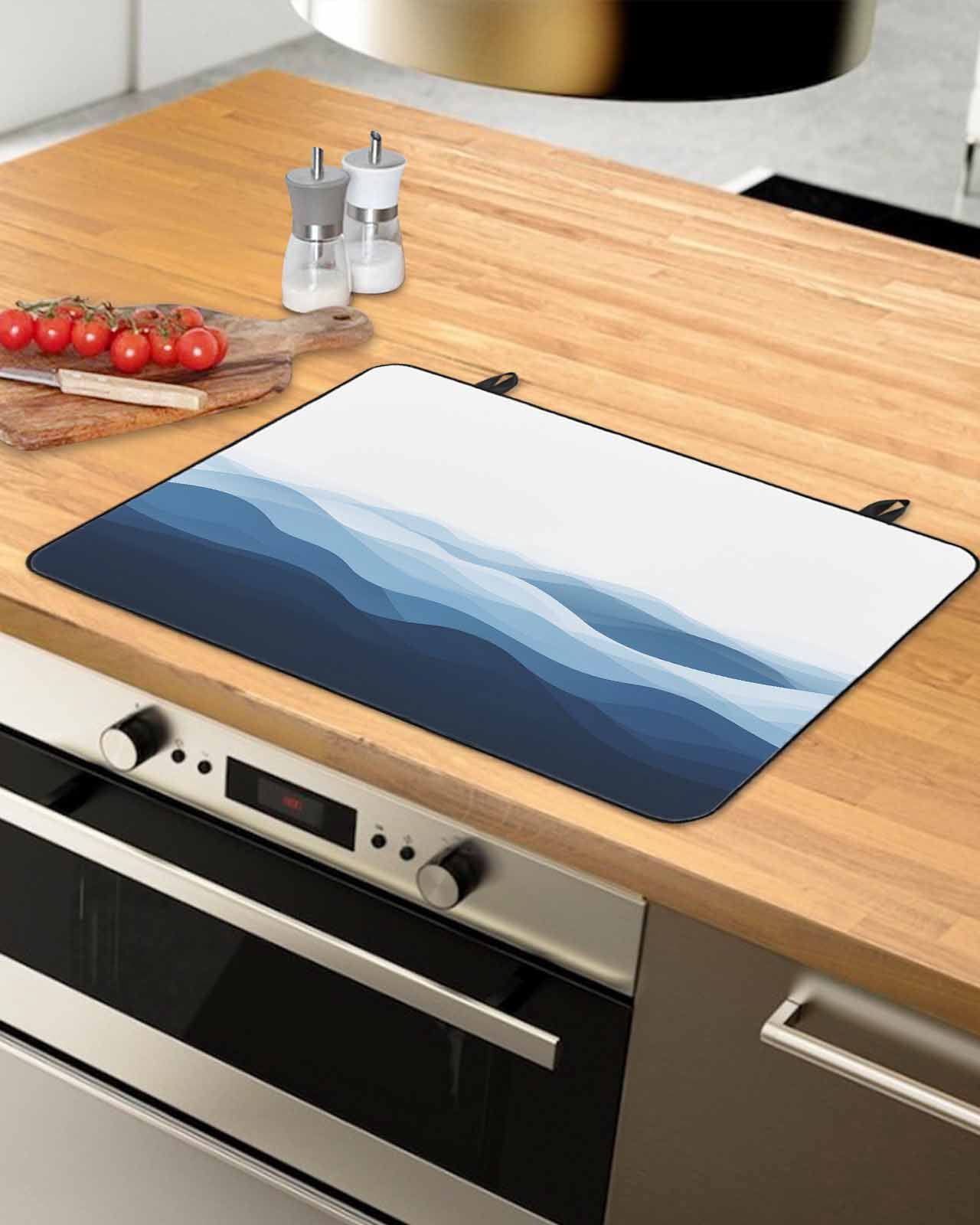nqOlkjepod Large Induction Cooktop Protector Mat 36"x21", Blue Ombre Stove Top Covers for Electric Stove, Summer Minimalist Ocean Waves Decorative Stove Burner Cover Mats, Glass Top Stove Cover