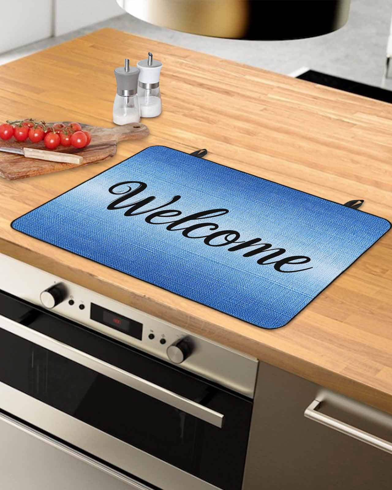 nqOlkjepod Large Induction Cooktop Protector Mat 36"x21", Blue Ombre Stove Top Covers for Electric Stove, Summer Vintage Texture Painting Decorative Stove Burner Cover Mats, Glass Top Stove Cover