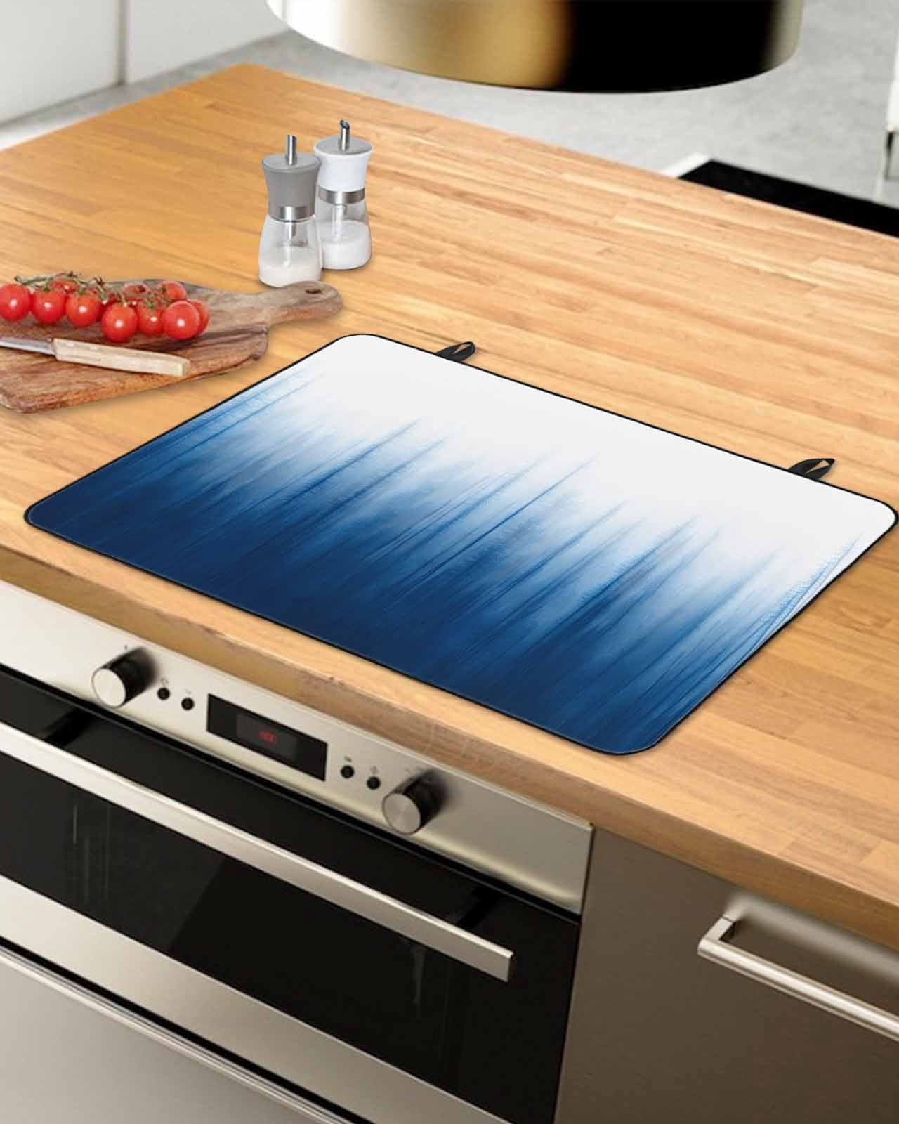 nqOlkjepod Large Induction Cooktop Protector Mat 36"x21", Blue Ombre Stripe Stove Top Covers for Electric Stove, Abstract Art Gradient Watercolor Stove Burner Cover Mats, Glass Top Stove Cover