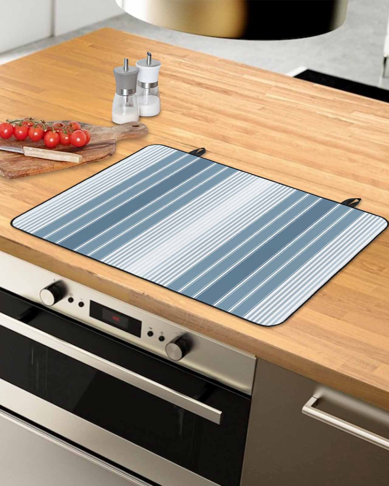 nqOlkjepod Large Induction Cooktop Protector Mat 36"x21", Blue Ombre Stripe Stove Top Covers for Electric Stove, Farmhouse Simple Striped Decorative Stove Burner Cover Mats, Glass Top Stove Cover