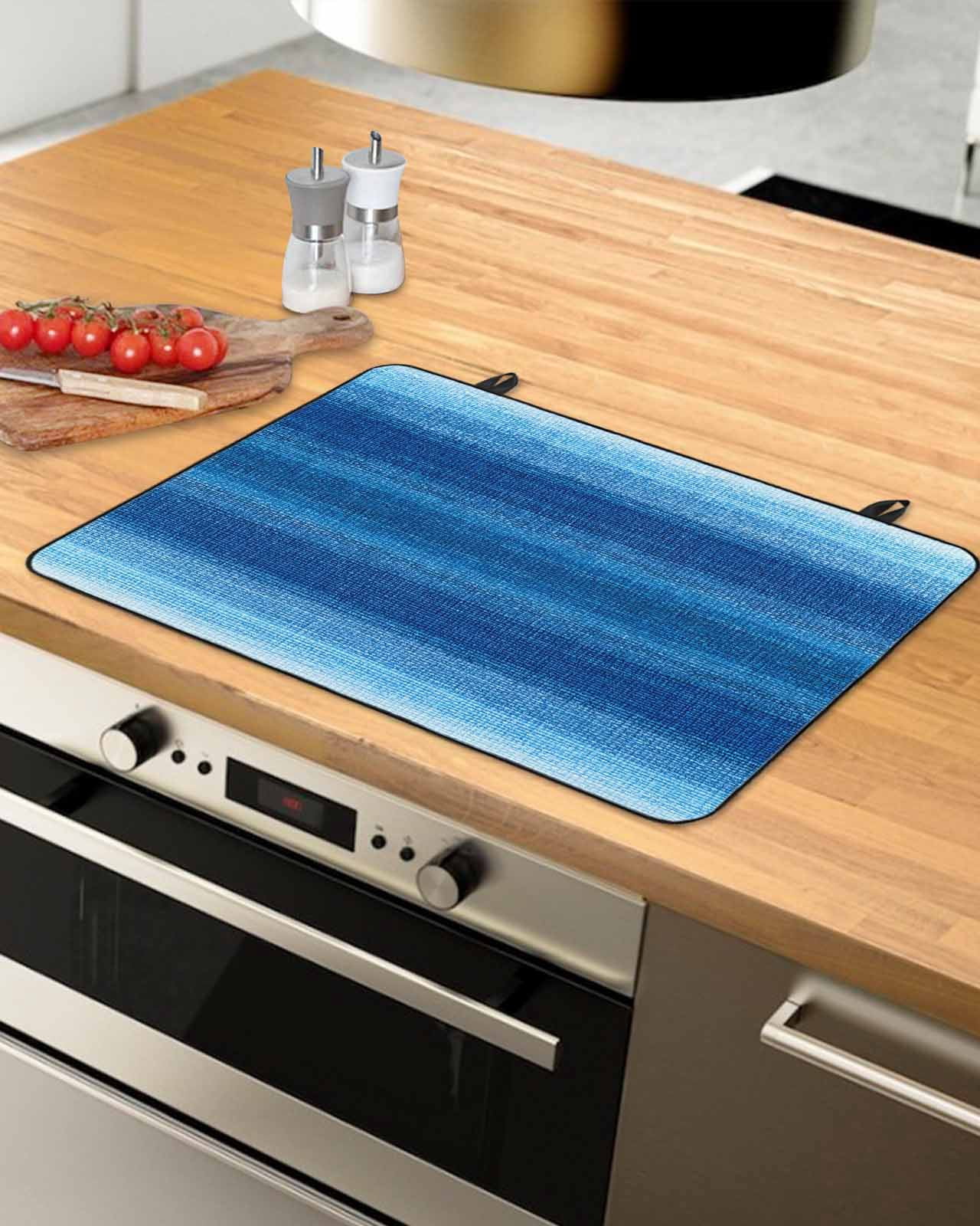 nqOlkjepod Large Induction Cooktop Protector Mat 36"x21", Blue Ombre Stripes Stove Top Covers for Electric Stove, Modern Gradient Abstract Texture Stove Burner Cover Mats, Glass Top Stove Cover