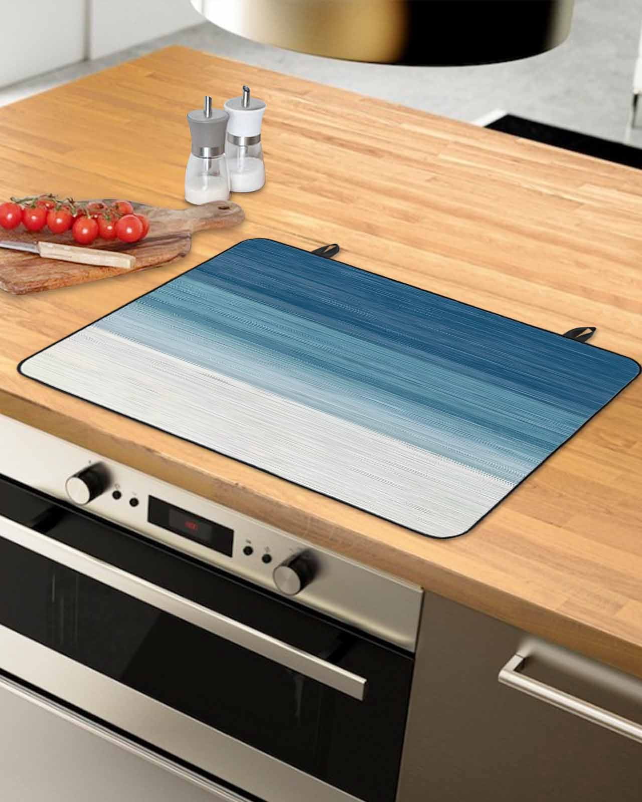 nqOlkjepod Large Induction Cooktop Protector Mat 36"x21", Blue Ombre Stripes%vintage Gradient Abstract Lines Art Stove Top Covers for Electric Stove, Stove Burner Cover Mats, Glass Top Stove Cover