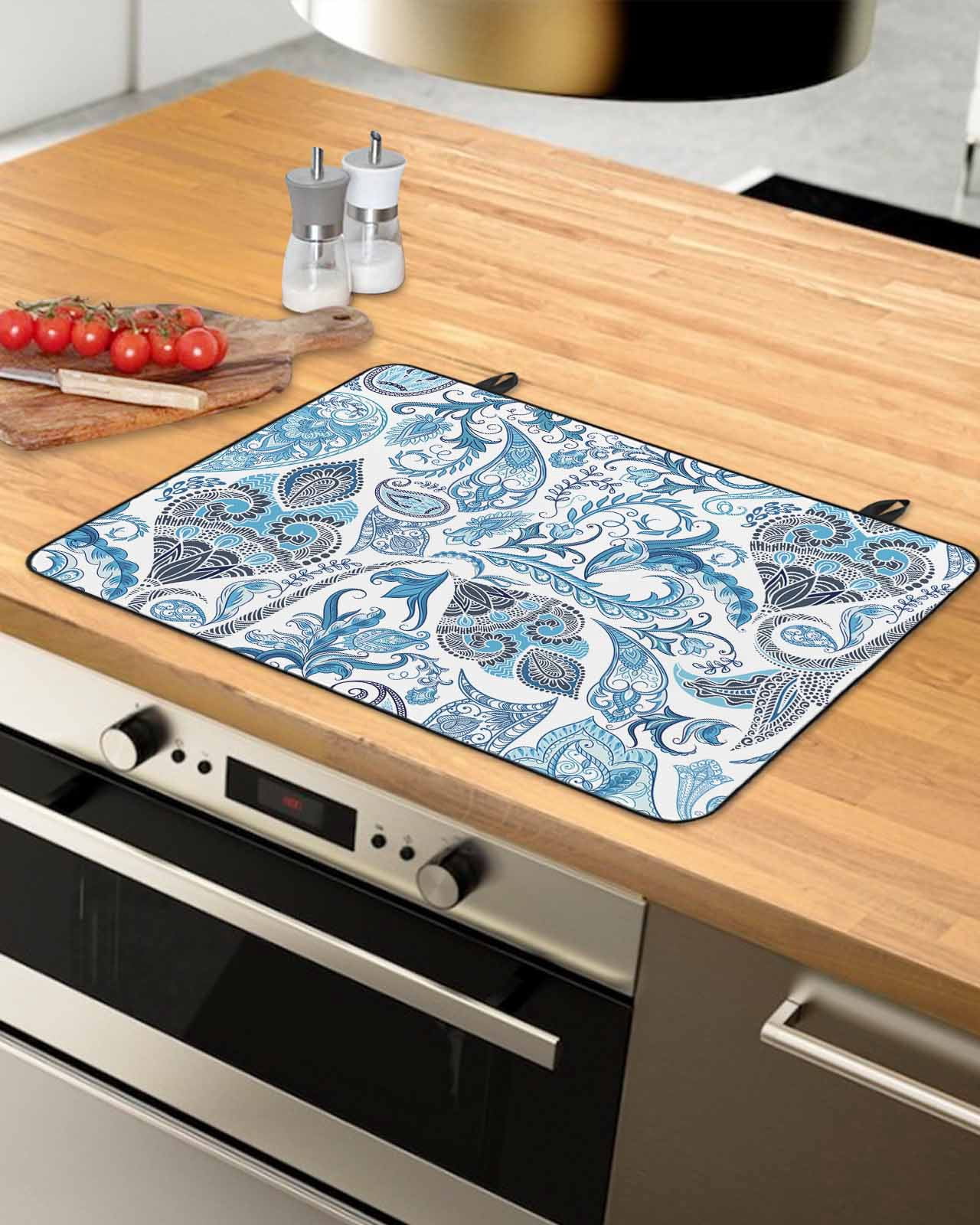 nqOlkjepod Large Induction Cooktop Protector Mat 36"x21", Blue Paisley Stove Top Covers for Electric Stove, Ethnic Abstract Art Vintage Decorative Stove Burner Cover Mats, Glass Top Stove Cover