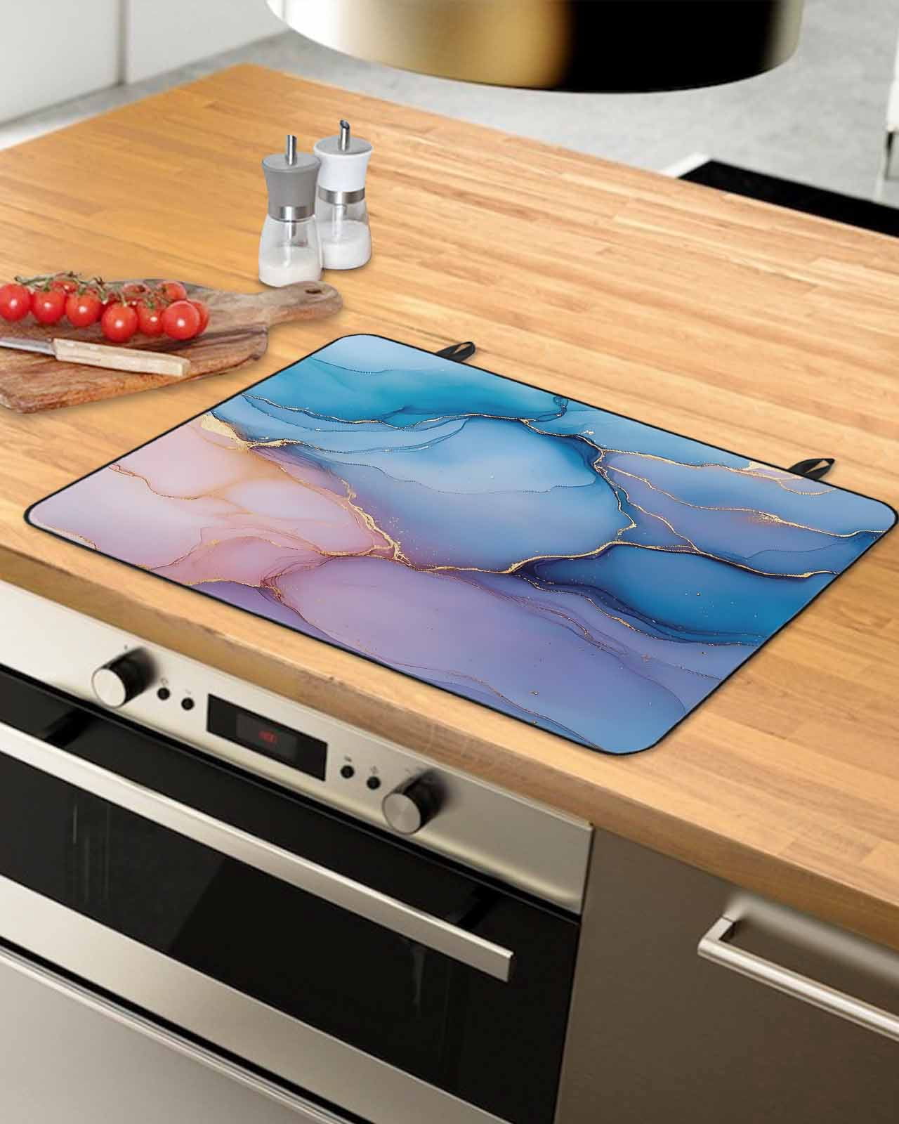 nqOlkjepod Large Induction Cooktop Protector Mat 36"x21", Blue Pink Marble Stove Top Covers for Electric Stove, Modern Abstract Artwork Decorative Stove Burner Cover Mats, Glass Top Stove Cover