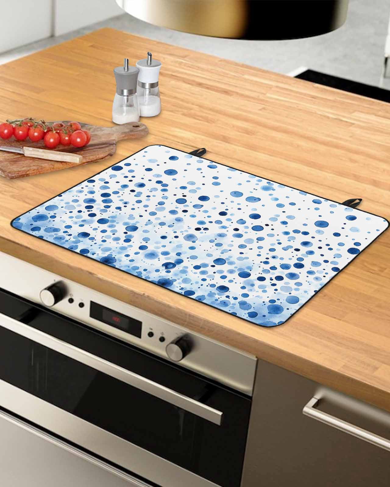 nqOlkjepod Large Induction Cooktop Protector Mat 36"x21", Blue Polka Dot Stove Top Covers for Electric Stove, Modern Art Abstract Watercolor Dot Stove Burner Cover Mats, Glass Top Stove Cover