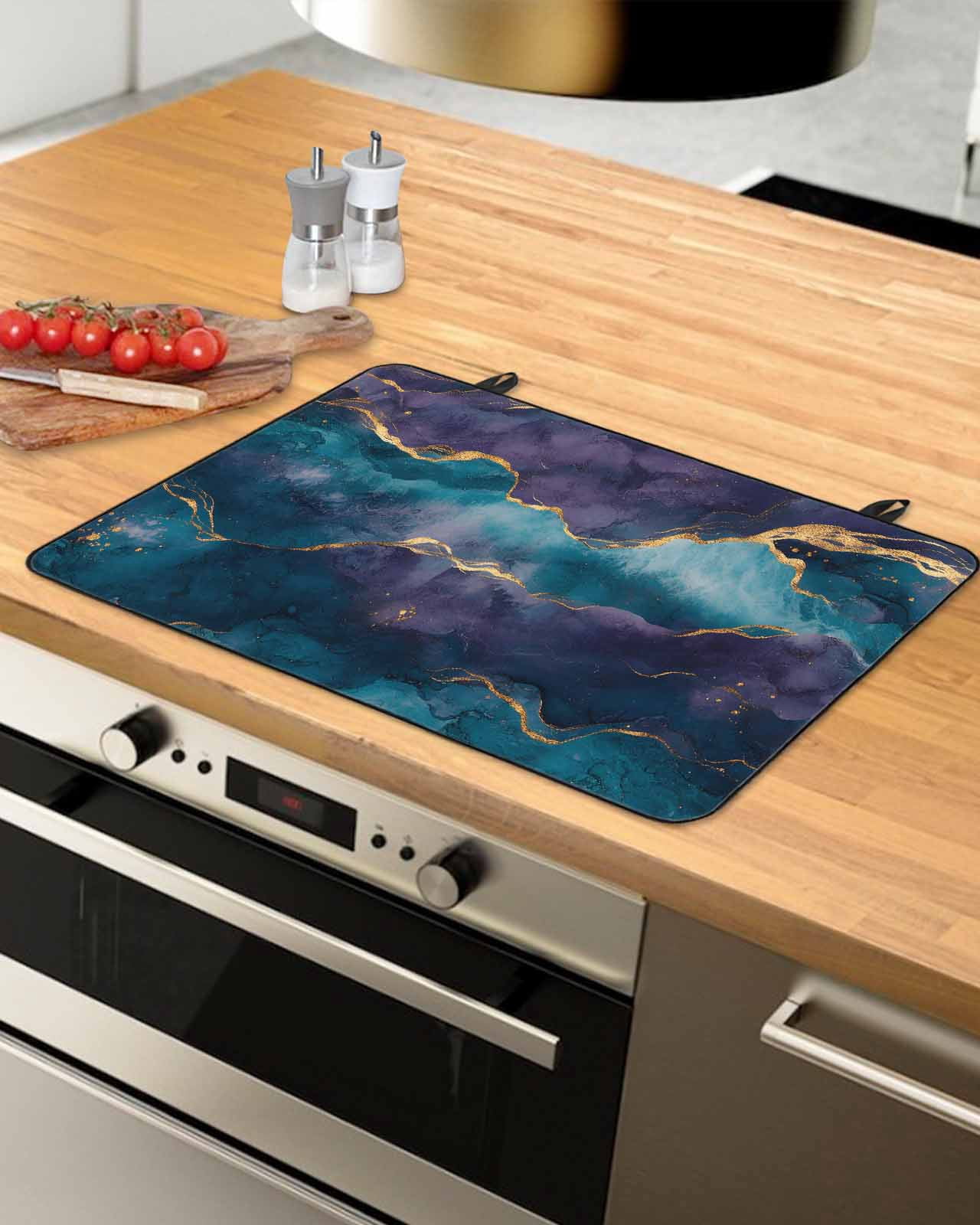 nqOlkjepod Large Induction Cooktop Protector Mat 36"x21", Blue Purple Marble Stove Top Covers for Electric Stove, Modern Abstract Gradient Texture Stove Burner Cover Mats, Glass Top Stove Cover