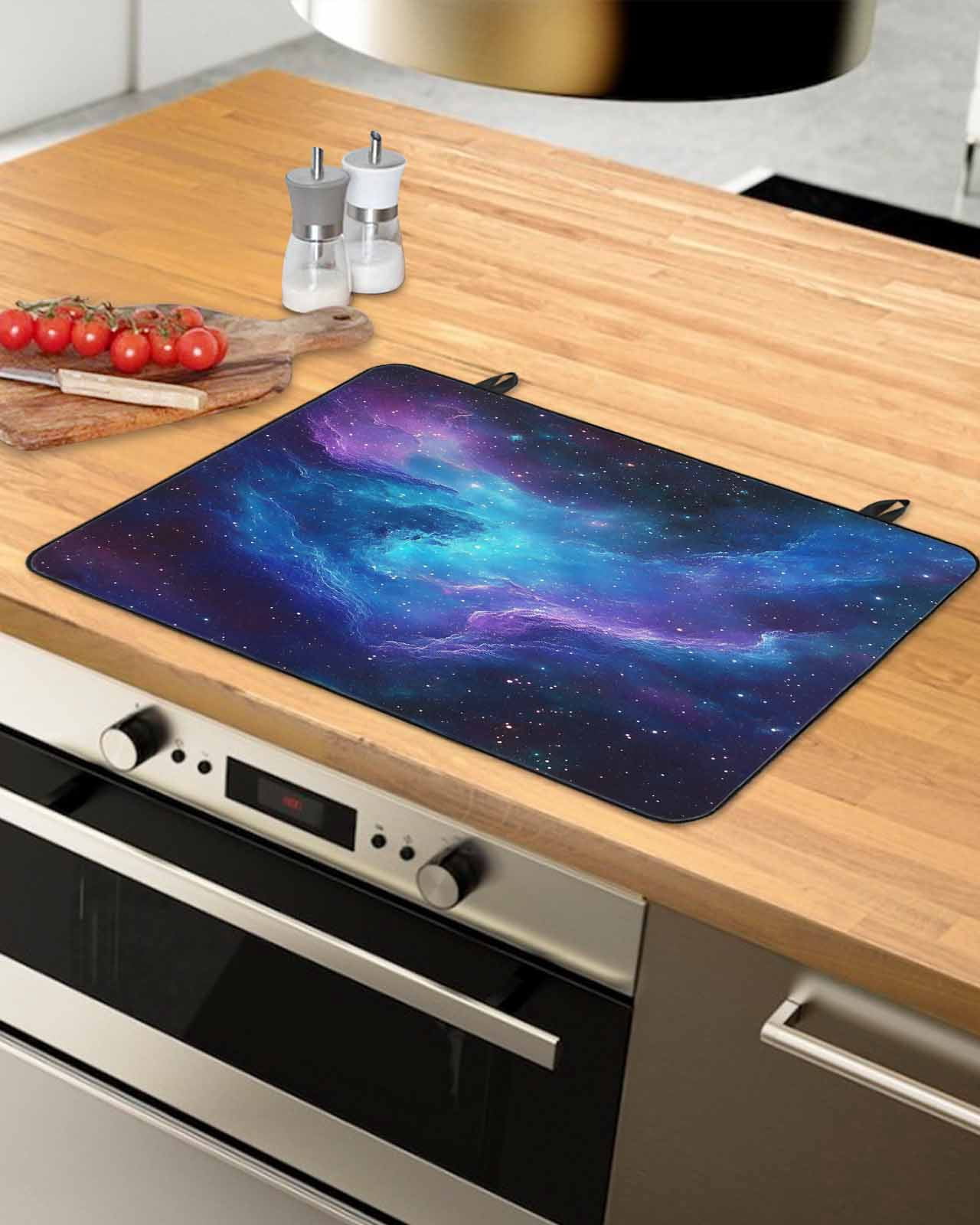 nqOlkjepod Large Induction Cooktop Protector Mat 36"x21", Blue Purple Space Stove Top Covers for Electric Stove, Modern Abstract Stars Sky Decorative Stove Burner Cover Mats, Glass Top Stove Cover