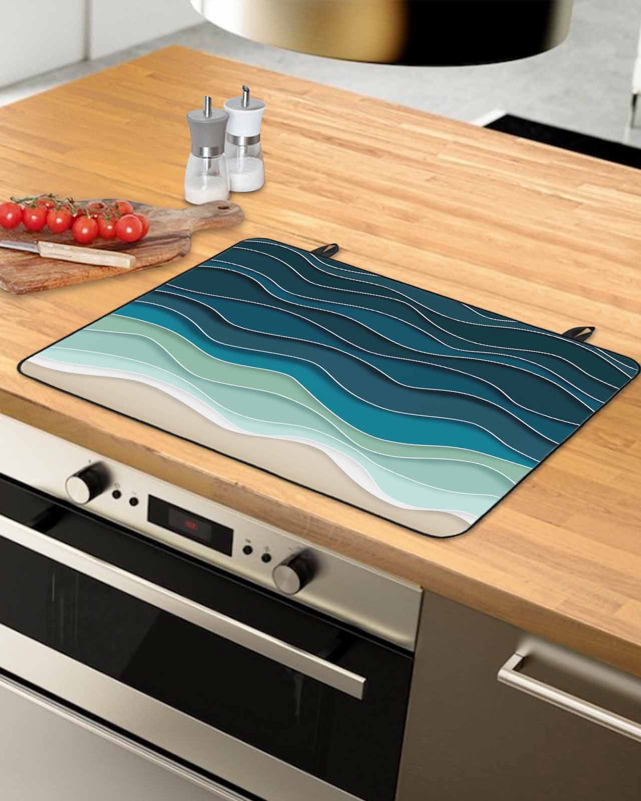 nqOlkjepod Large Induction Cooktop Protector Mat 36"x21", Blue Waves Stove Top Covers for Electric Stove, Rustic Abstract Beach Ombre Stripes Art Stove Burner Cover Mats, Glass Top Stove Cover