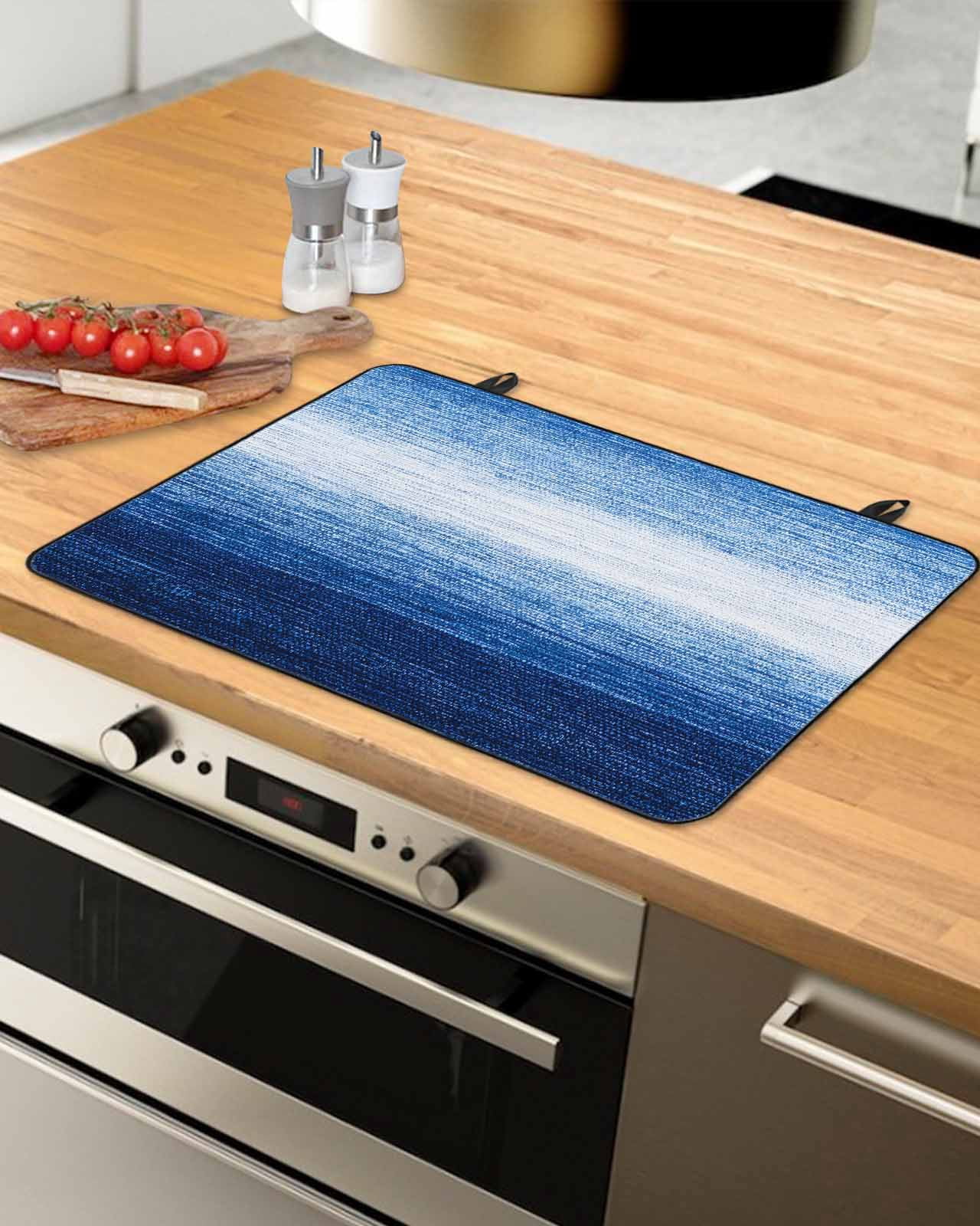 nqOlkjepod Large Induction Cooktop Protector Mat 36"x21", Blue White Ombre Stove Top Covers for Electric Stove, Gradient Abstract Gradient Texture Stove Burner Cover Mats, Glass Top Stove Cover